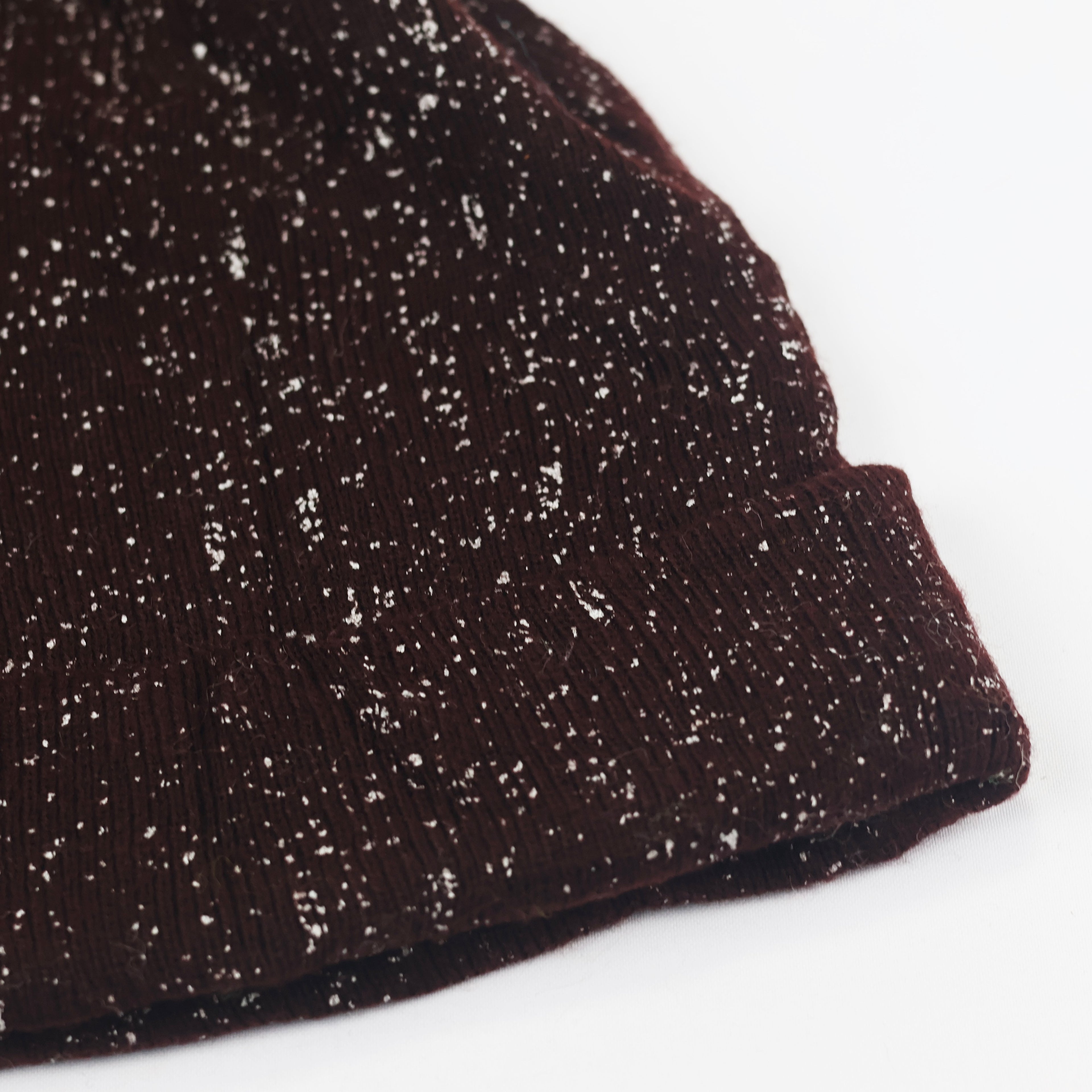 Deep Red Glitter Winter Hat with Tan Pom Pom - Shimmery Cuffed Cap