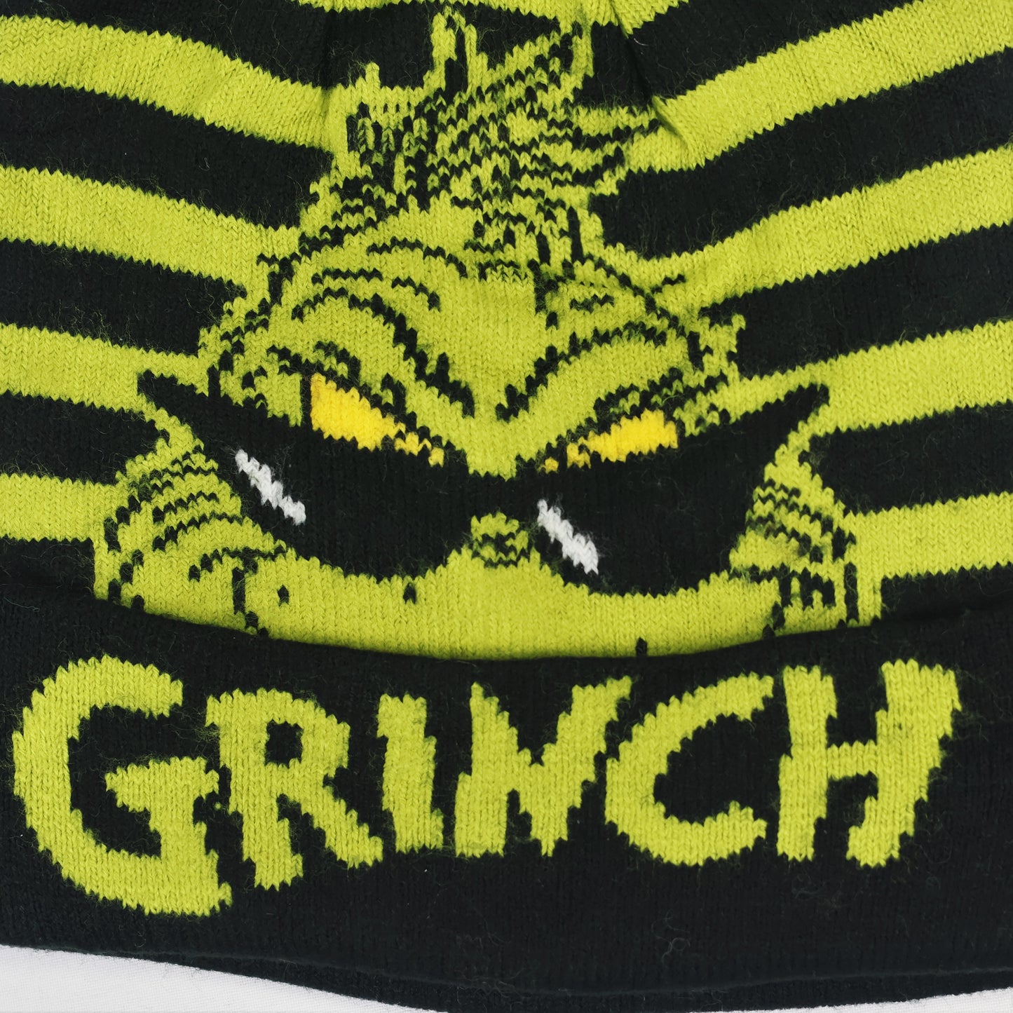 Dr. Seuss The Grinch Kids Winter Thrifted Beanie - Striped Pom Pom Hat (6-12 Years)