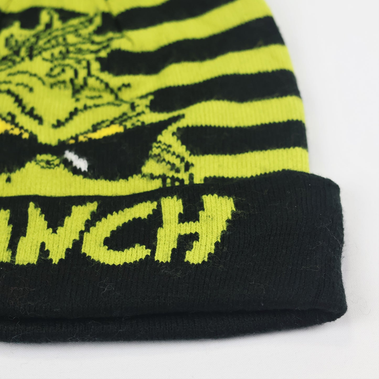 Dr. Seuss The Grinch Kids Winter Thrifted Beanie - Striped Pom Pom Hat (6-12 Years)