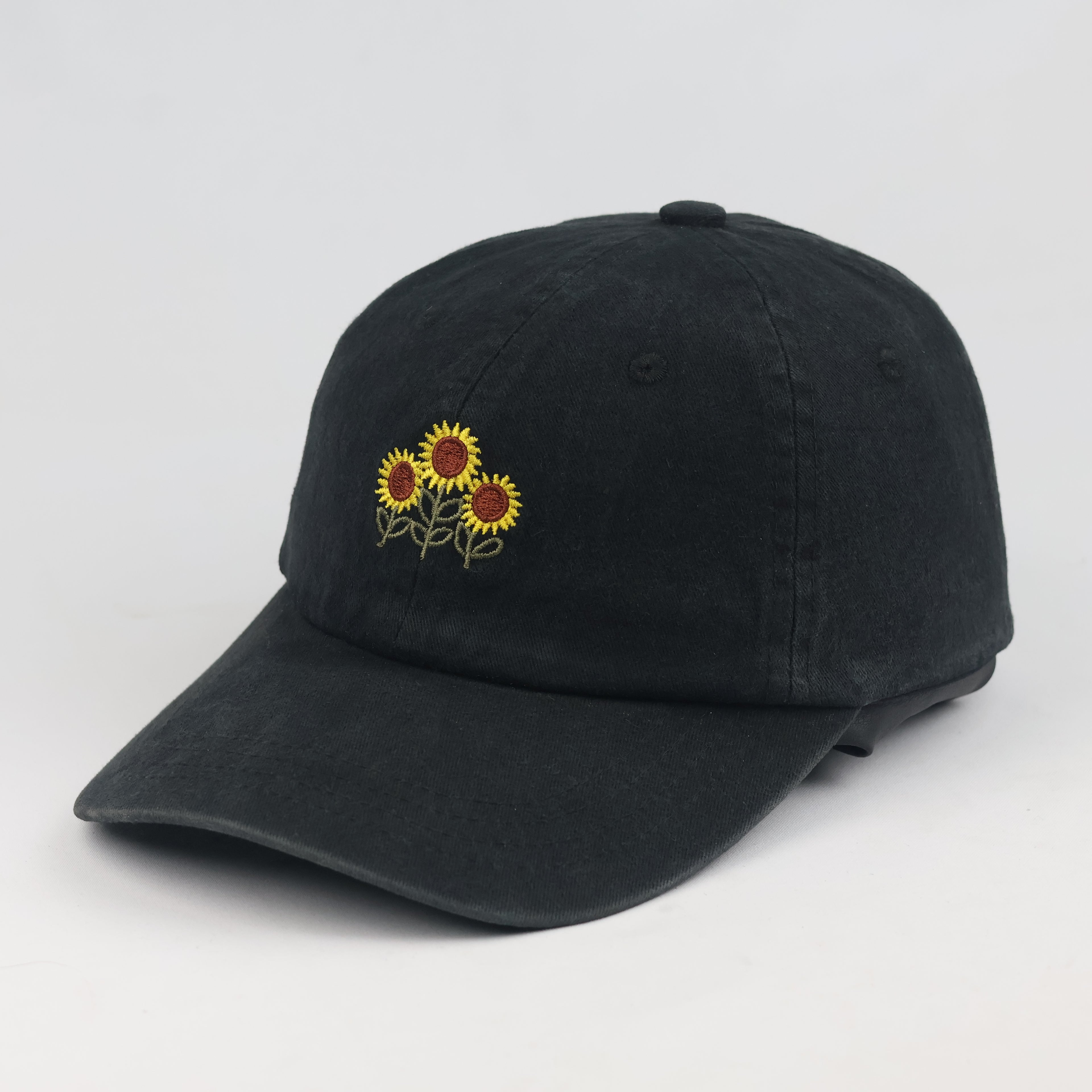 Thrifted Ardene Black Sunflower Strapback Cap | Cute Floral Baseball Hat