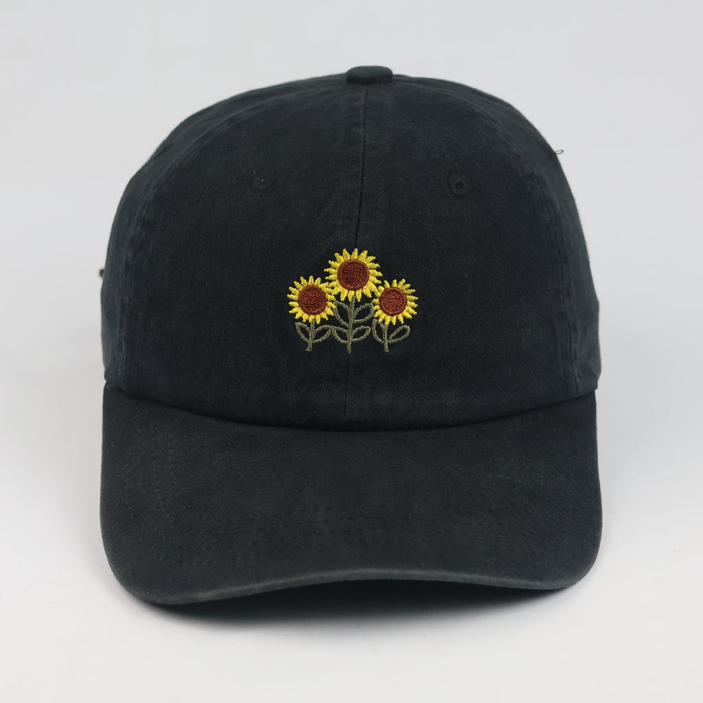 Thrifted Ardene Black Sunflower Strapback Cap | Cute Floral Baseball Hat