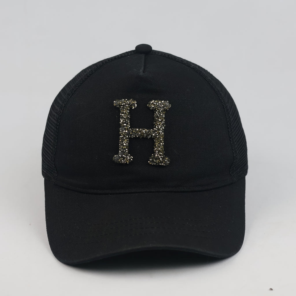 Thrifted Black Crystal "H" Logo Trucker Hat | House Brand Mesh Snapback
