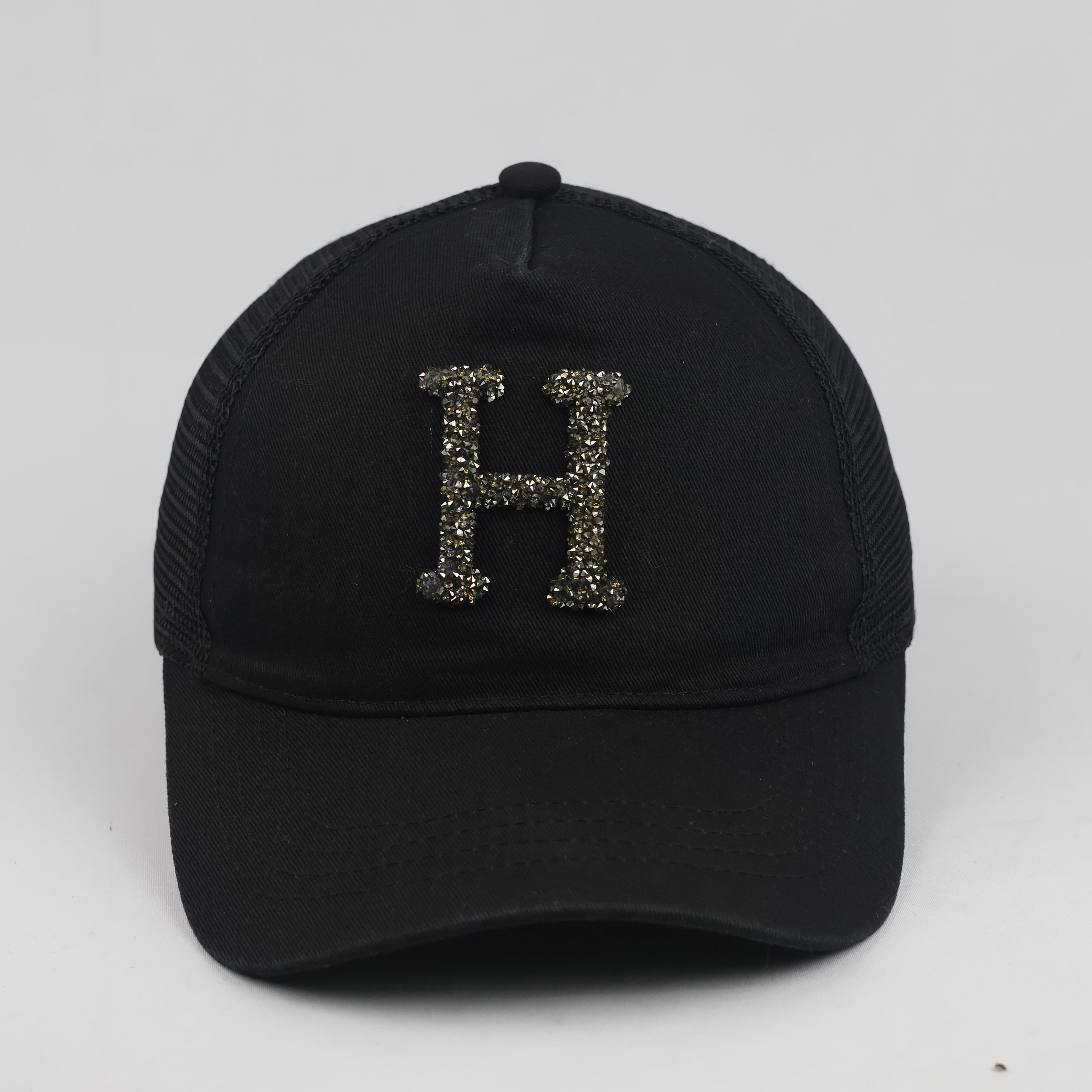 Thrifted Black Crystal "H" Logo Trucker Hat | House Brand Mesh Snapback