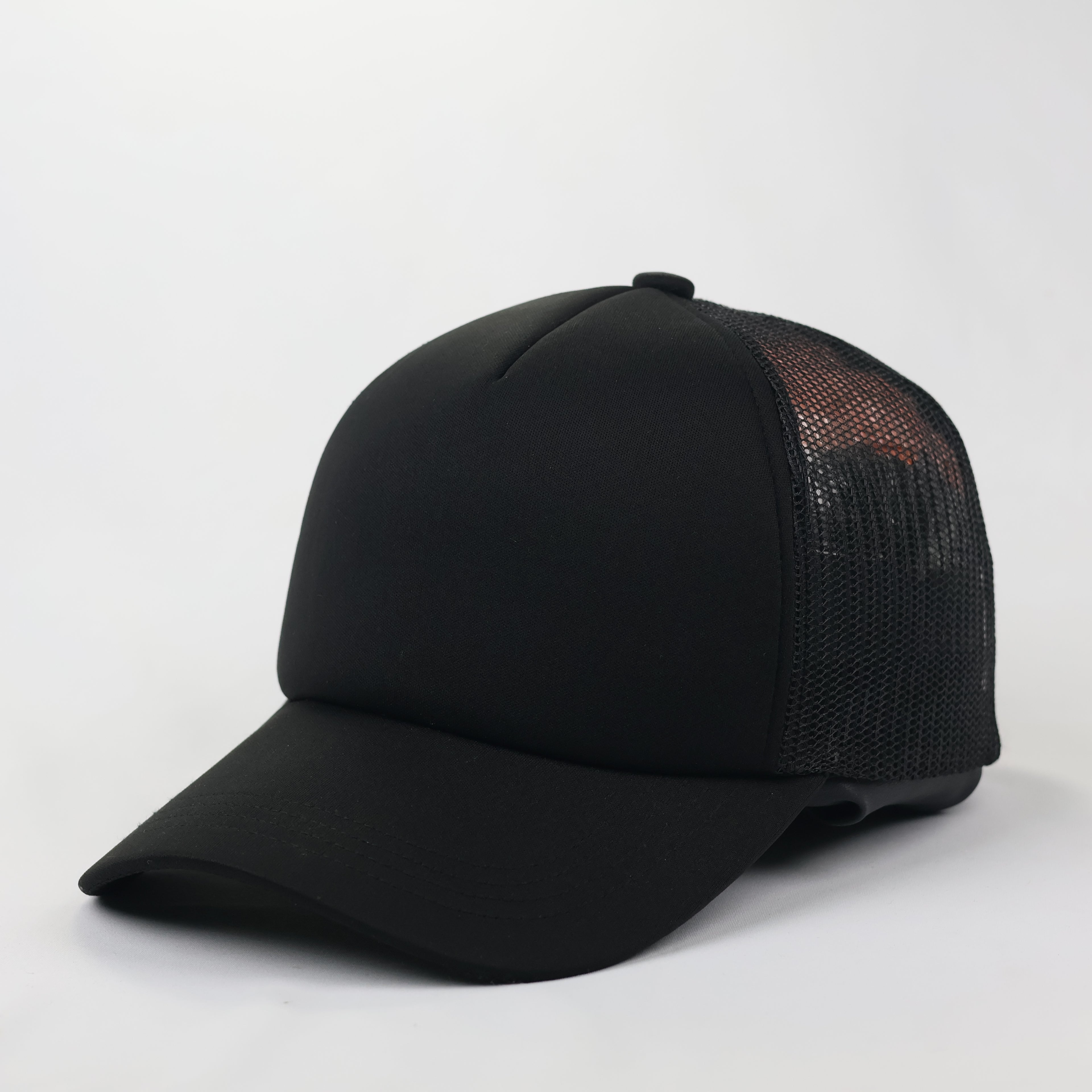 HOWN Korean Streetwear Blank Mesh Trucker Hat - Triple Black