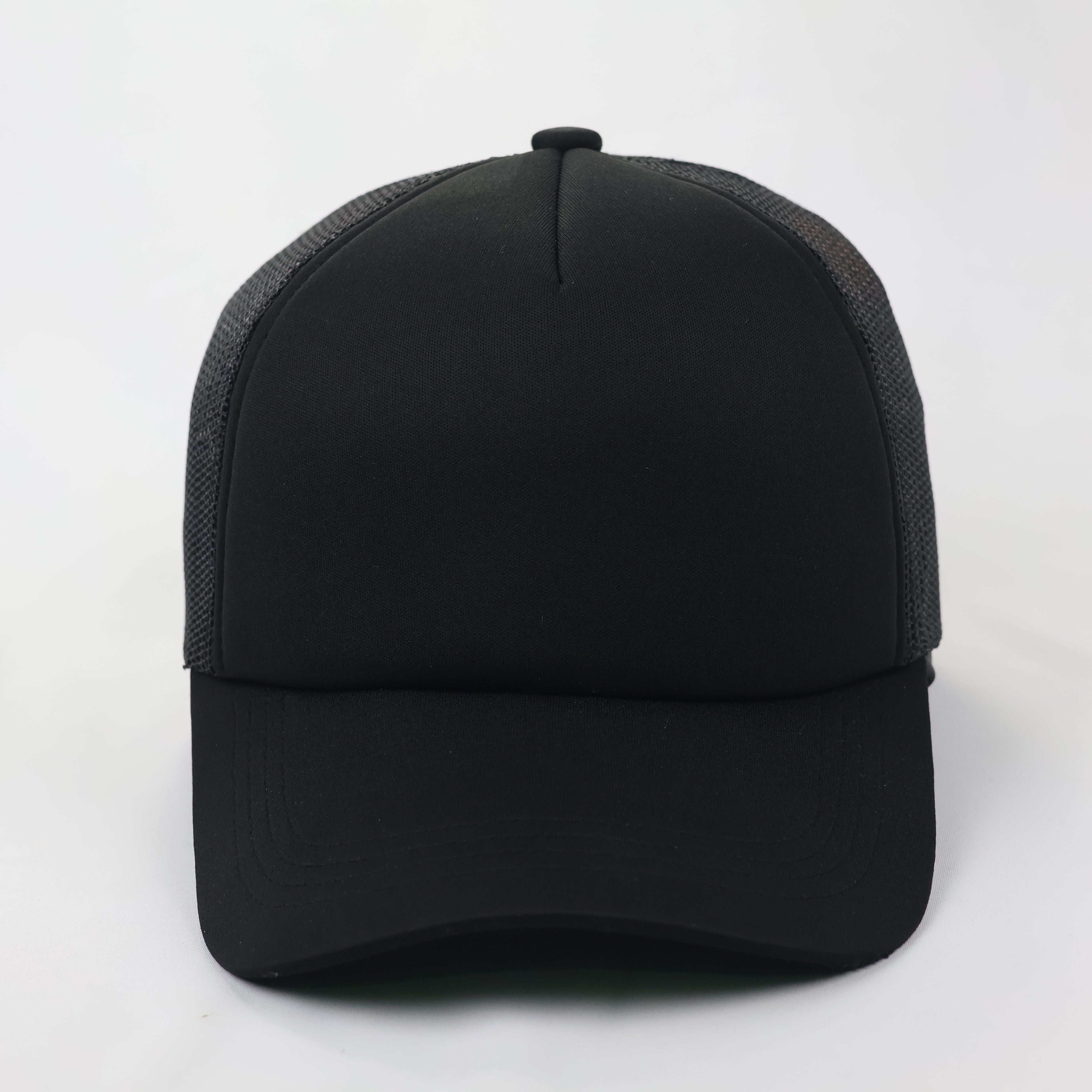 HOWN Korean Streetwear Blank Mesh Trucker Hat - Triple Black