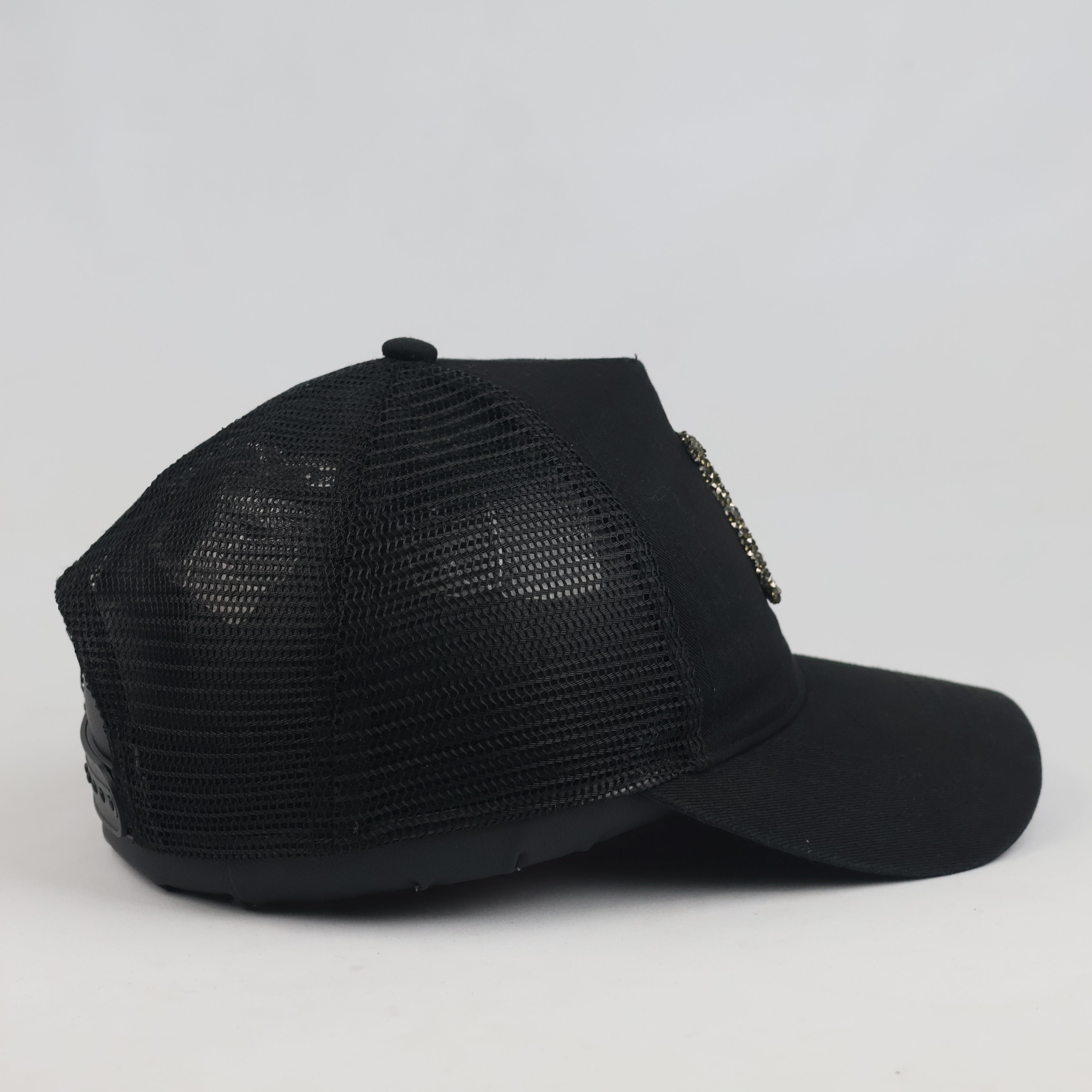 Thrifted Black Crystal "H" Logo Trucker Hat | House Brand Mesh Snapback