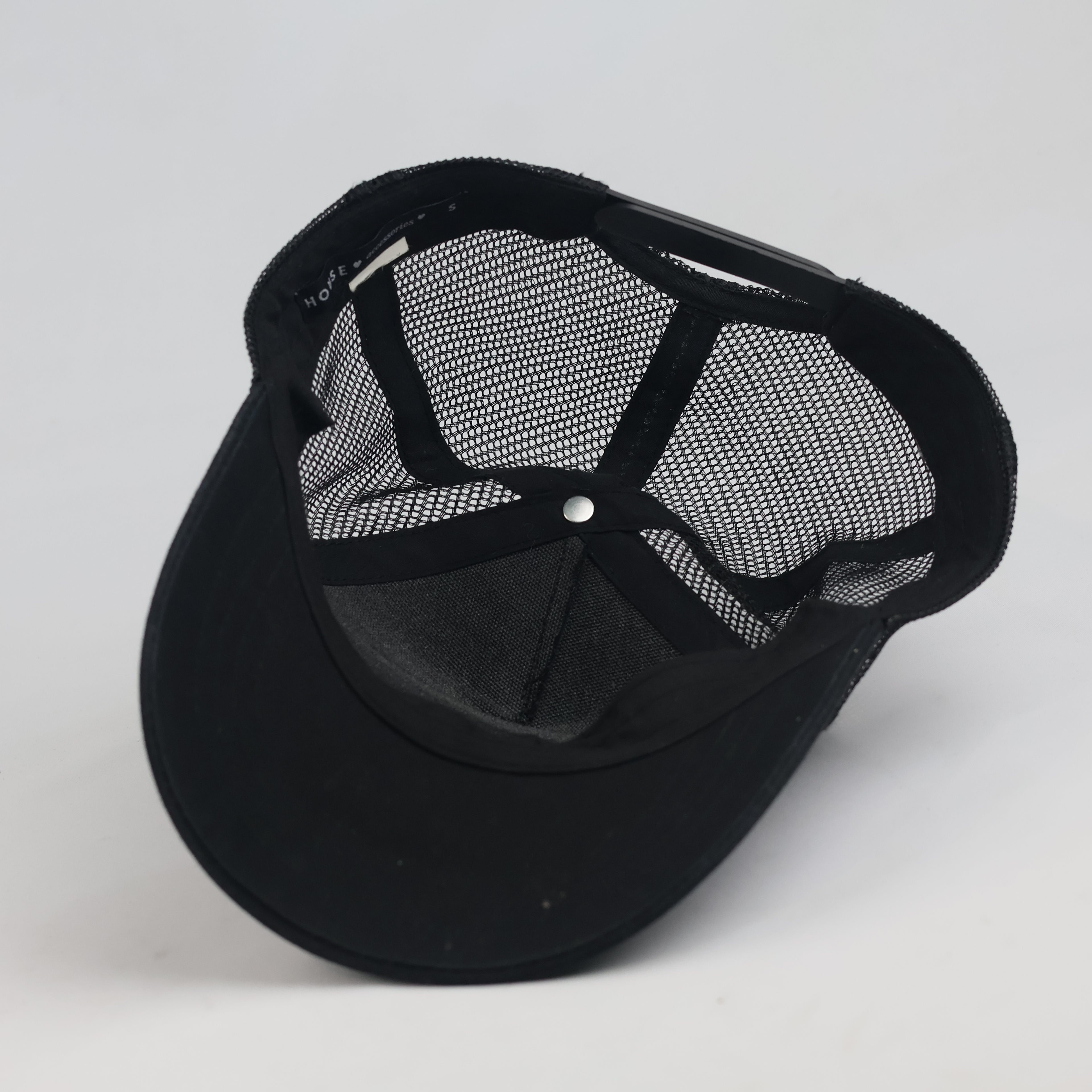 Thrifted Black Crystal "H" Logo Trucker Hat | House Brand Mesh Snapback