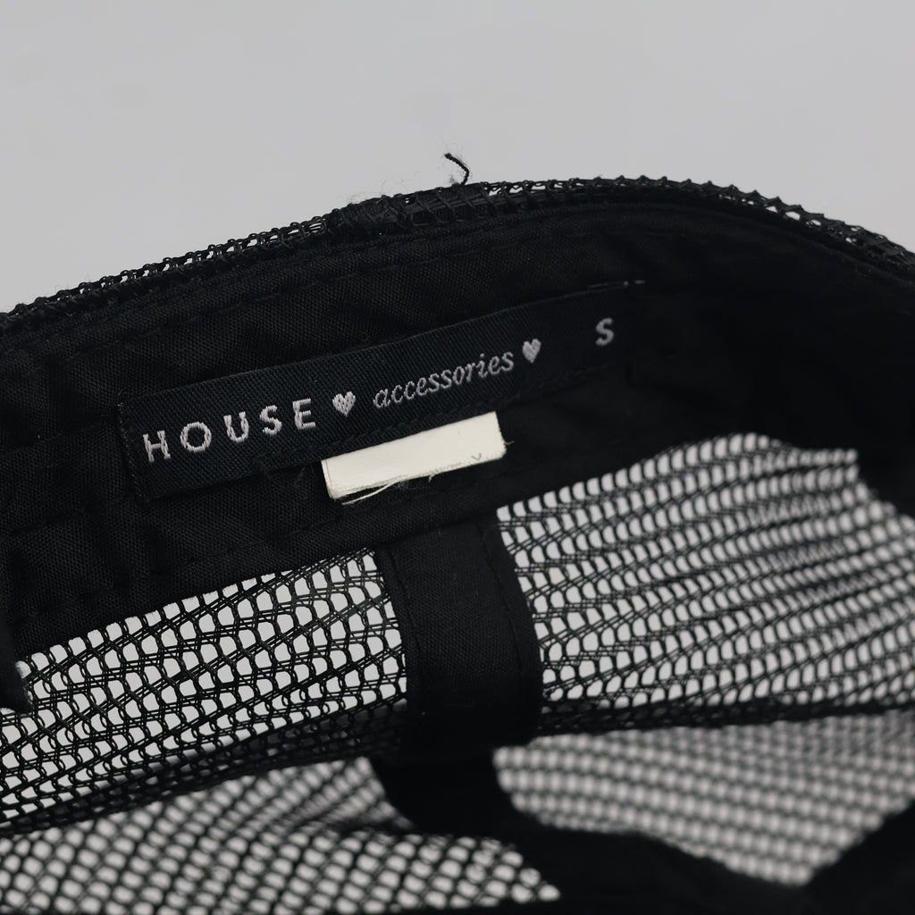 Thrifted Black Crystal "H" Logo Trucker Hat | House Brand Mesh Snapback