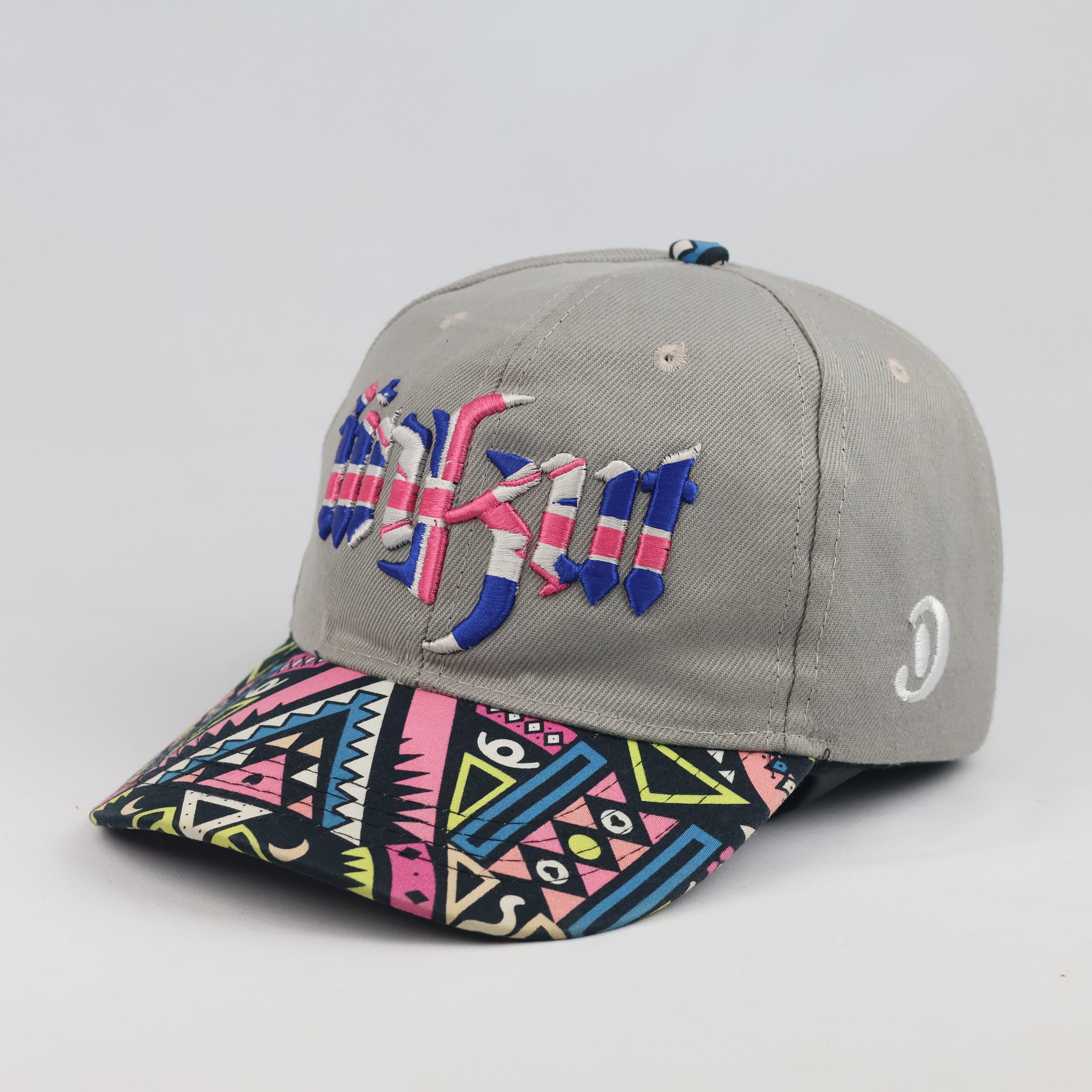 Thrifted Unkut Streetwear Snapback Hat | Grey with Multicolor Aztec Visor