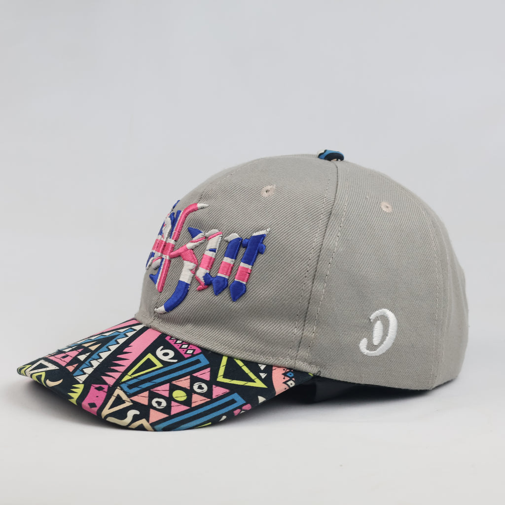 Thrifted Unkut Streetwear Snapback Hat | Grey with Multicolor Aztec Visor