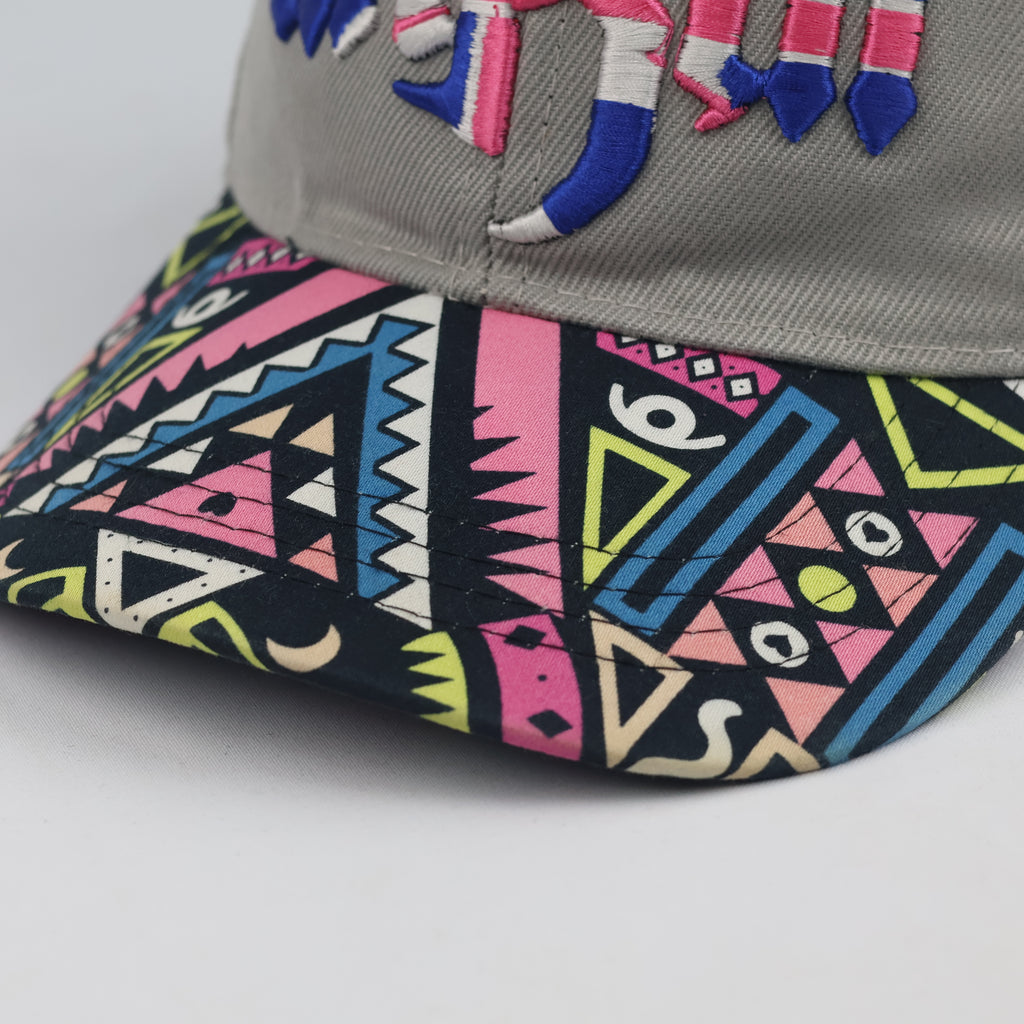 Thrifted Unkut Streetwear Snapback Hat | Grey with Multicolor Aztec Visor