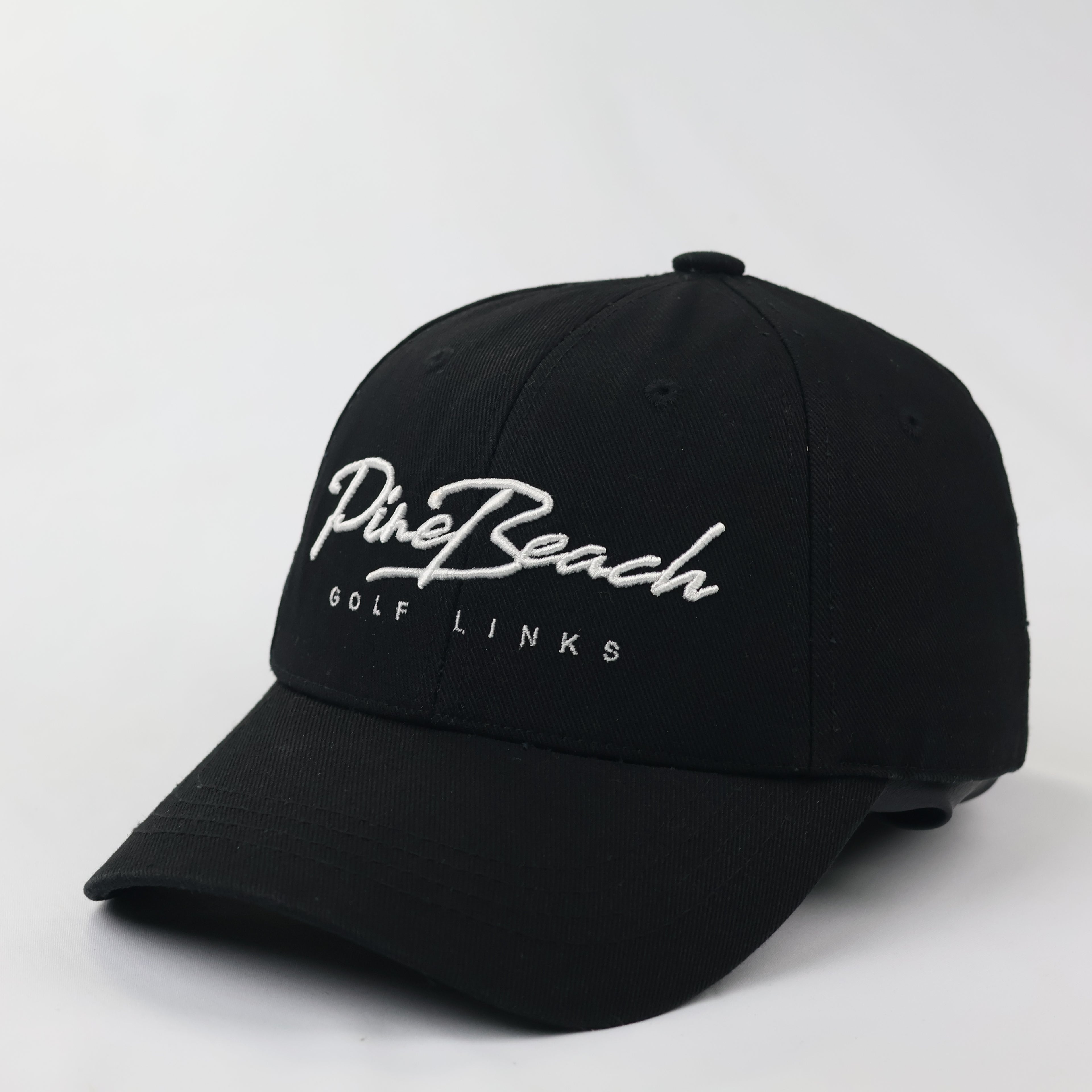 Vintage Pine Beach Golf Hat - Old Money Thrifted Aesthetic - Black/White Embroidery
