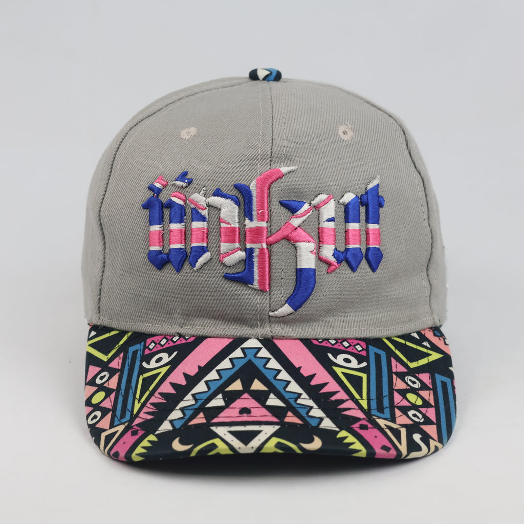 Thrifted Unkut Streetwear Snapback Hat | Grey with Multicolor Aztec Visor