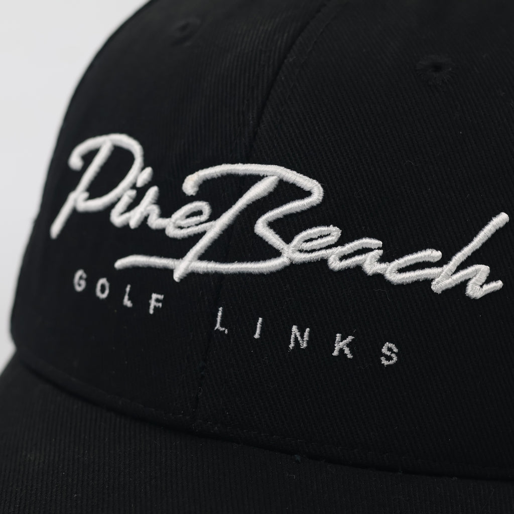 Vintage Pine Beach Golf Hat - Old Money Thrifted Aesthetic - Black/White Embroidery