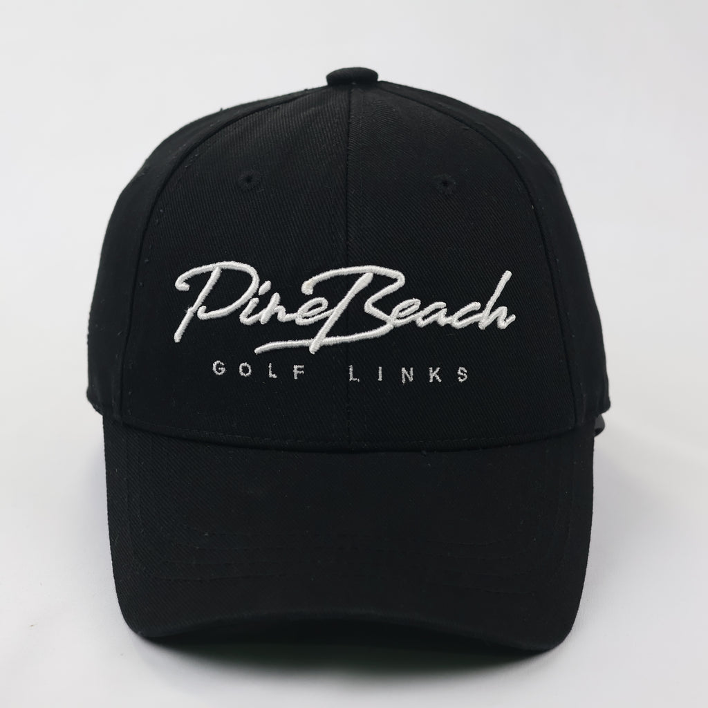 Vintage Pine Beach Golf Hat - Old Money Thrifted Aesthetic - Black/White Embroidery