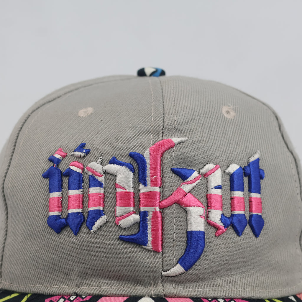 Thrifted Unkut Streetwear Snapback Hat | Grey with Multicolor Aztec Visor