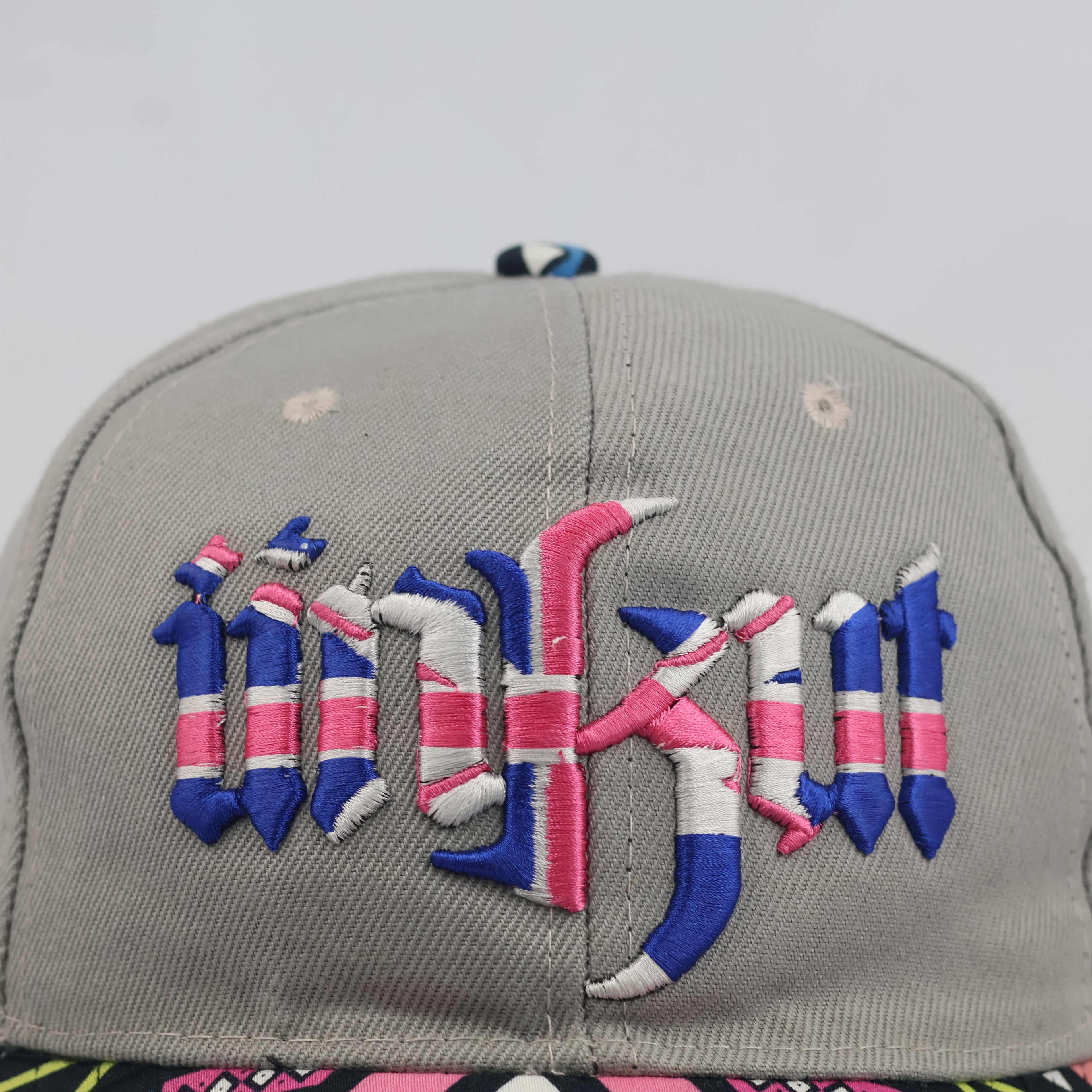 Thrifted Unkut Streetwear Snapback Hat | Grey with Multicolor Aztec Visor