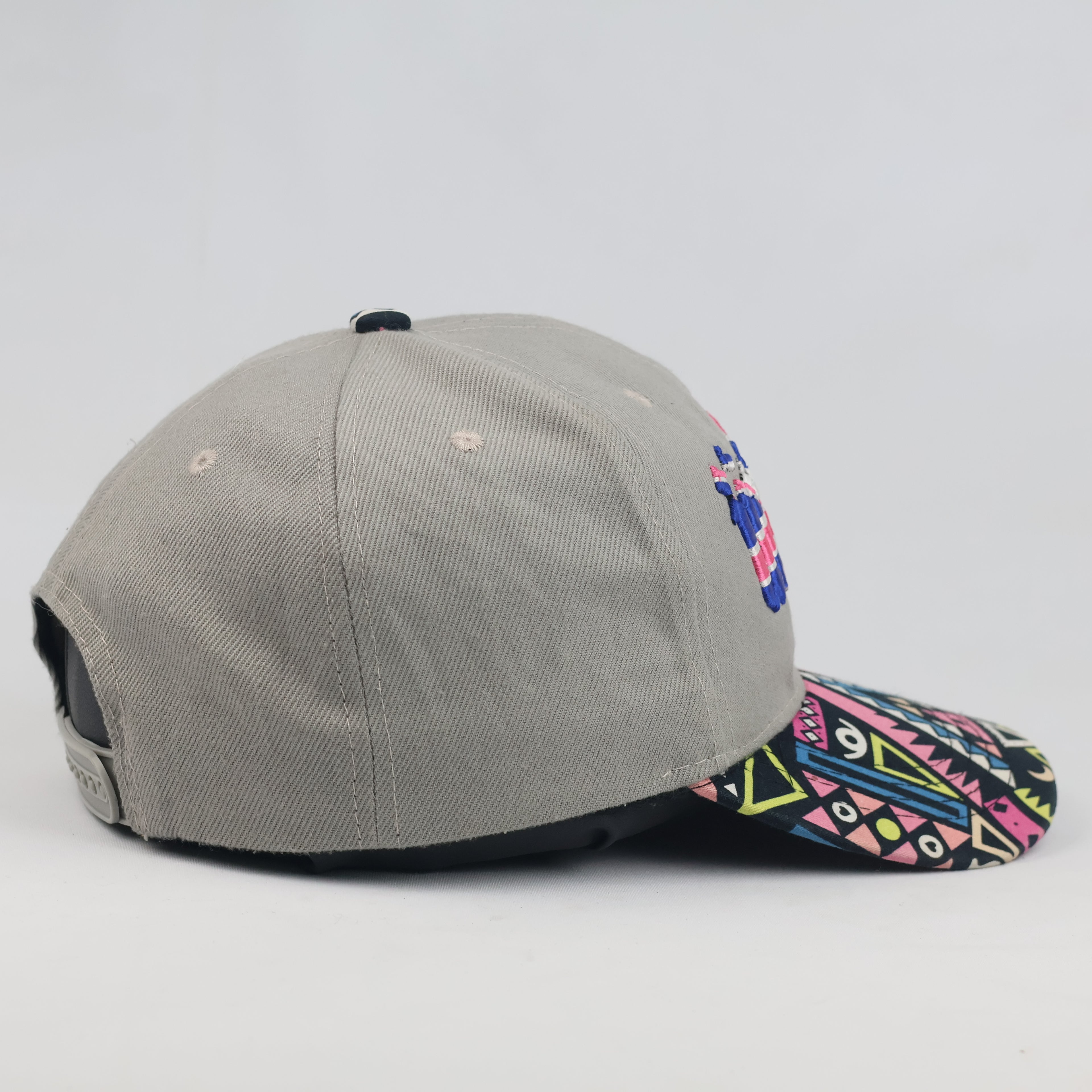 Thrifted Unkut Streetwear Snapback Hat | Grey with Multicolor Aztec Visor