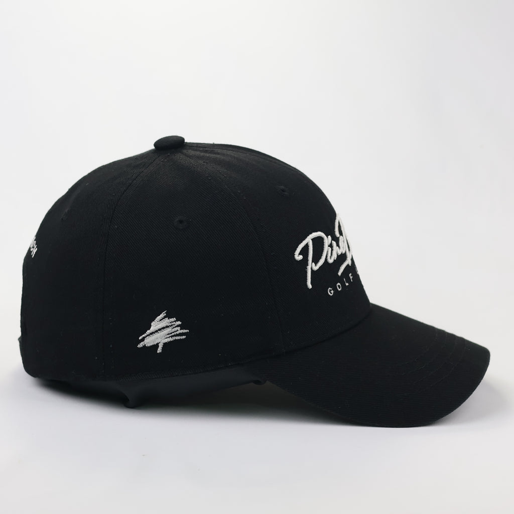 Vintage Pine Beach Golf Hat - Old Money Thrifted Aesthetic - Black/White Embroidery