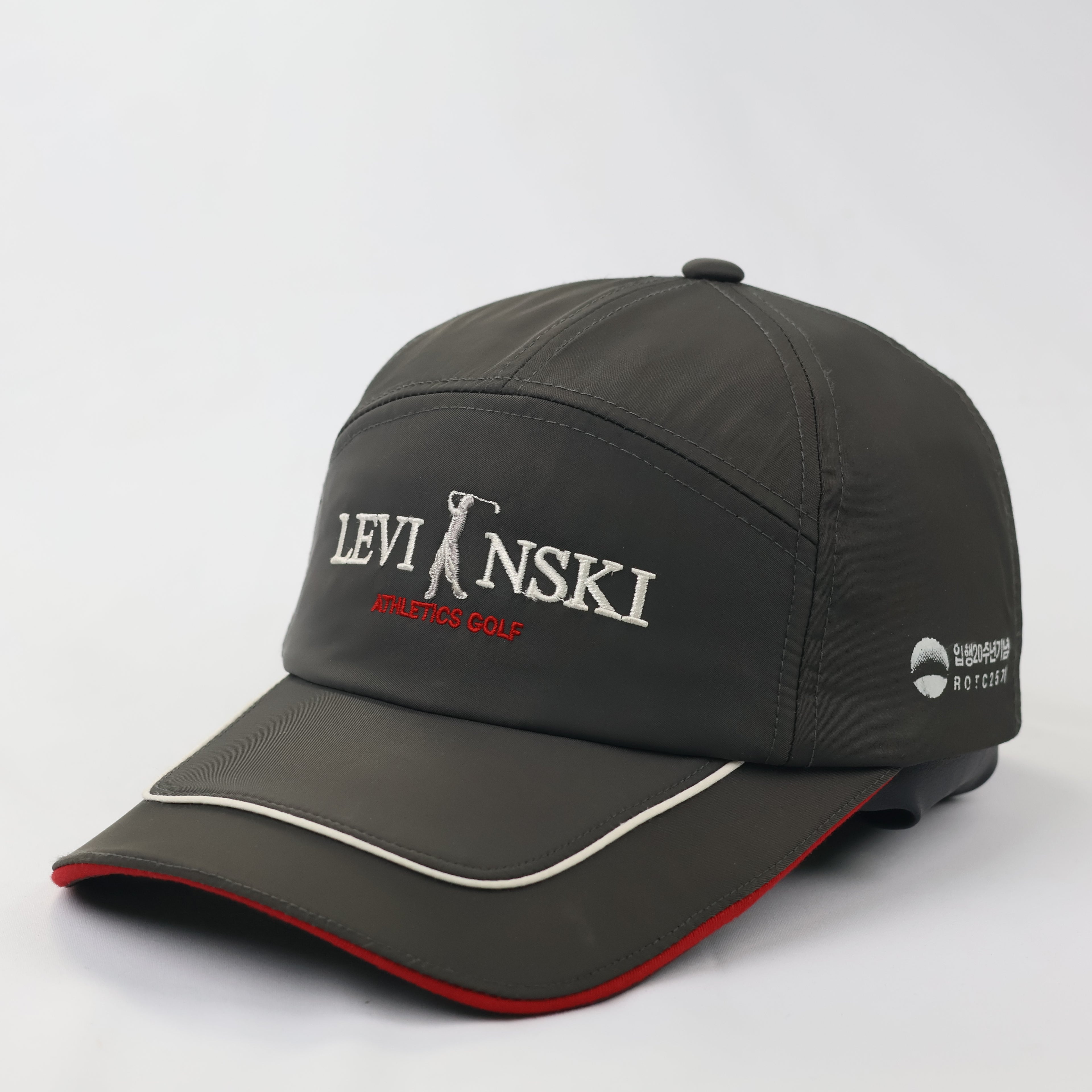 Levinski Athletics Grey Nylon-Feel Thrifted Cap with Contrast Red Brim