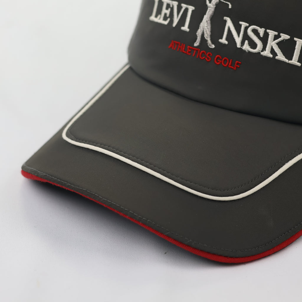 Levinski Athletics Grey Nylon-Feel Thrifted Cap with Contrast Red Brim