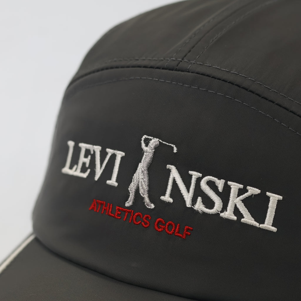 Levinski Athletics Grey Nylon-Feel Thrifted Cap with Contrast Red Brim