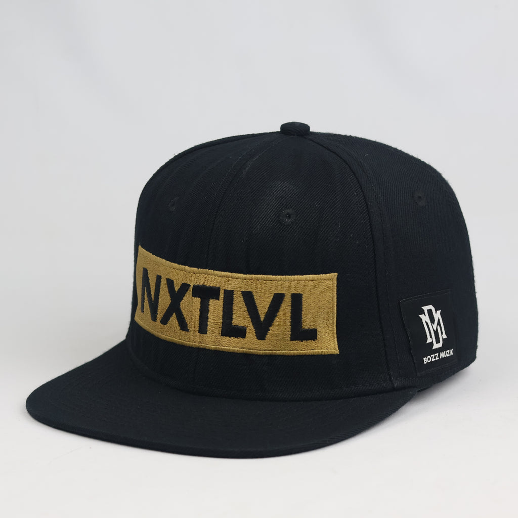 Thrifted Bozz Muzik NXTLVL Black & Gold Flat Brim Snapback Hat