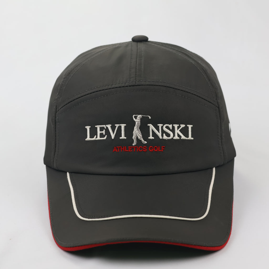 Levinski Athletics Grey Nylon-Feel Thrifted Cap with Contrast Red Brim