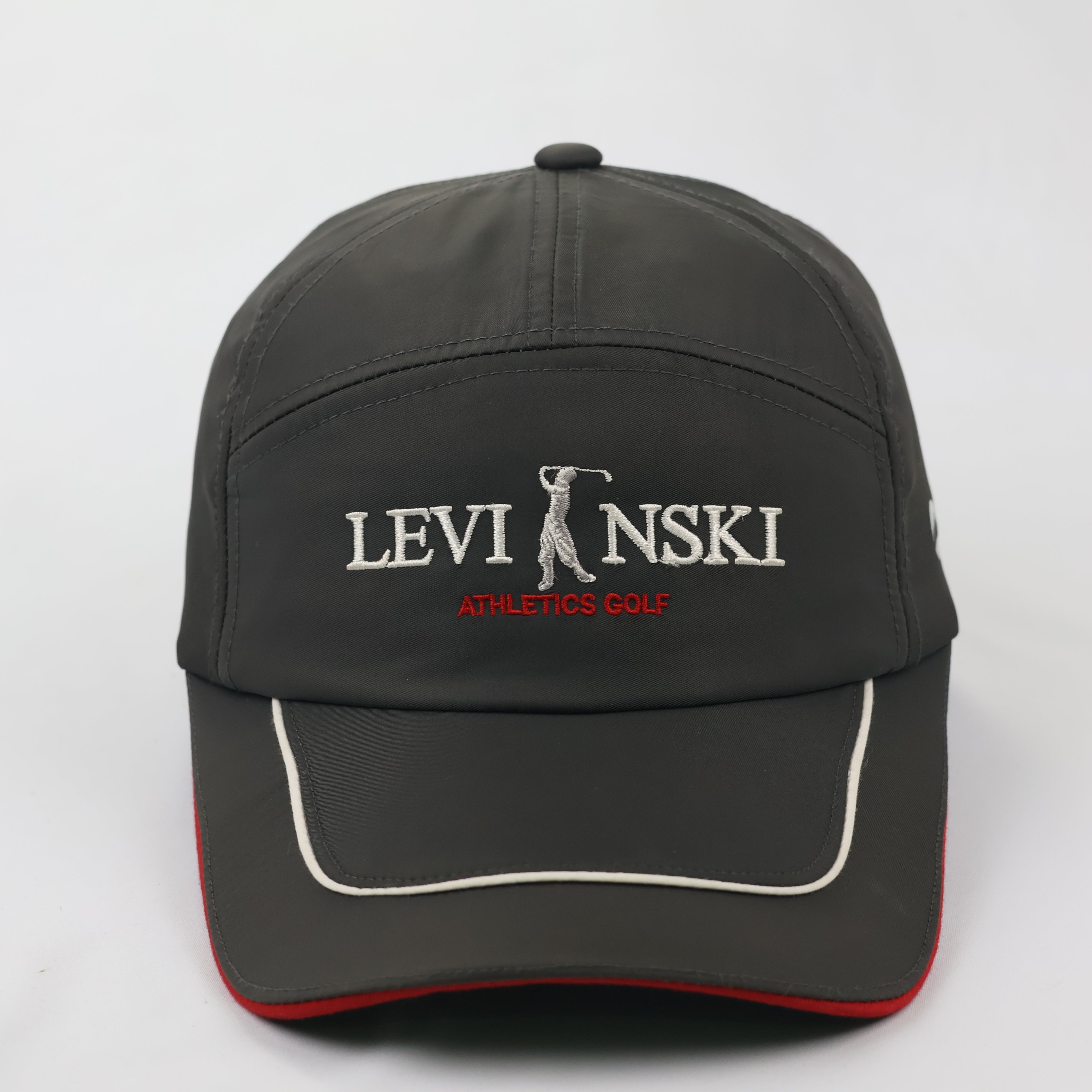 Levinski Athletics Grey Nylon-Feel Thrifted Cap with Contrast Red Brim