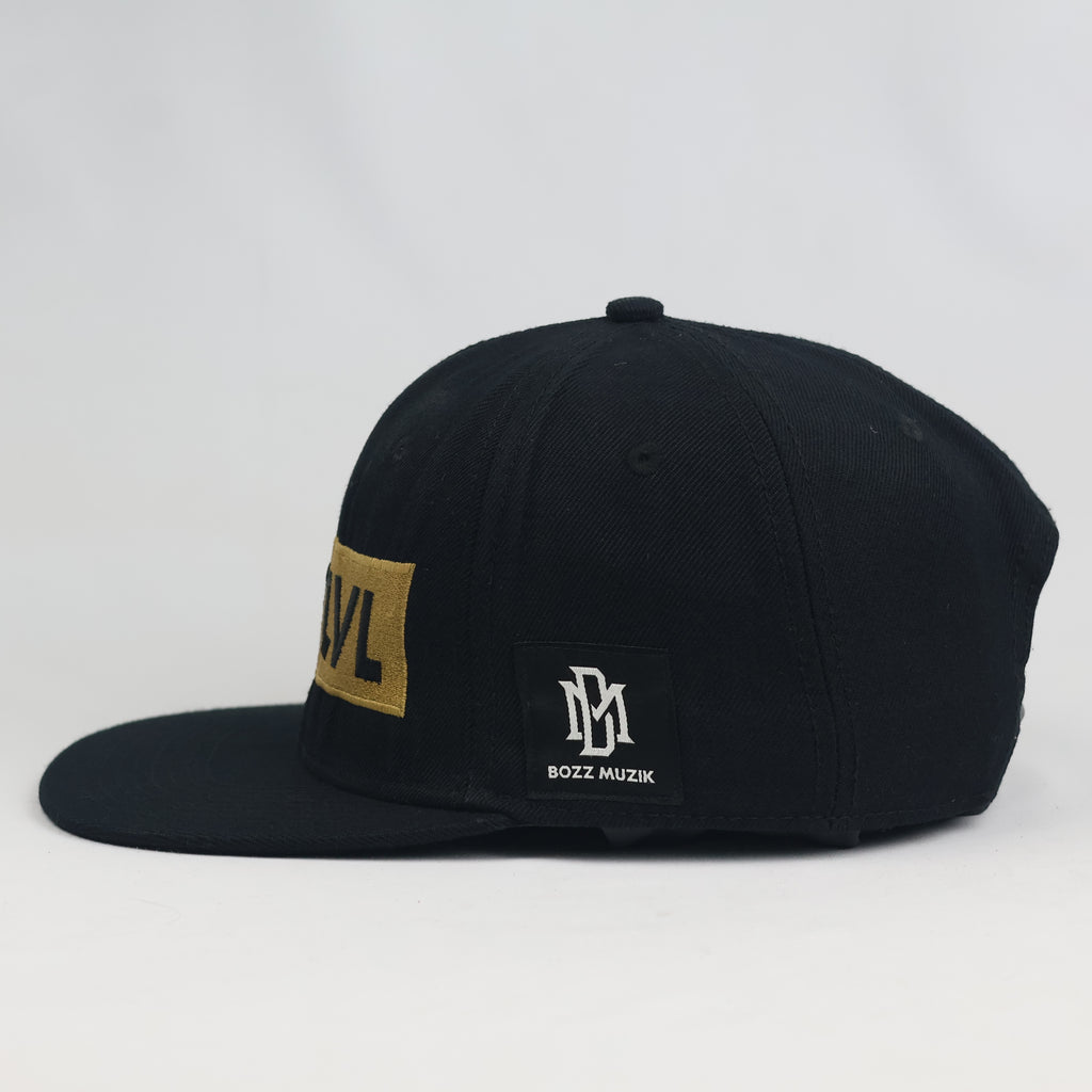 Thrifted Bozz Muzik NXTLVL Black & Gold Flat Brim Snapback Hat