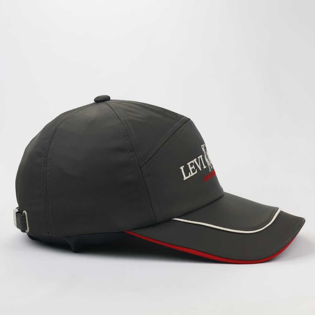 Levinski Athletics Grey Nylon-Feel Thrifted Cap with Contrast Red Brim