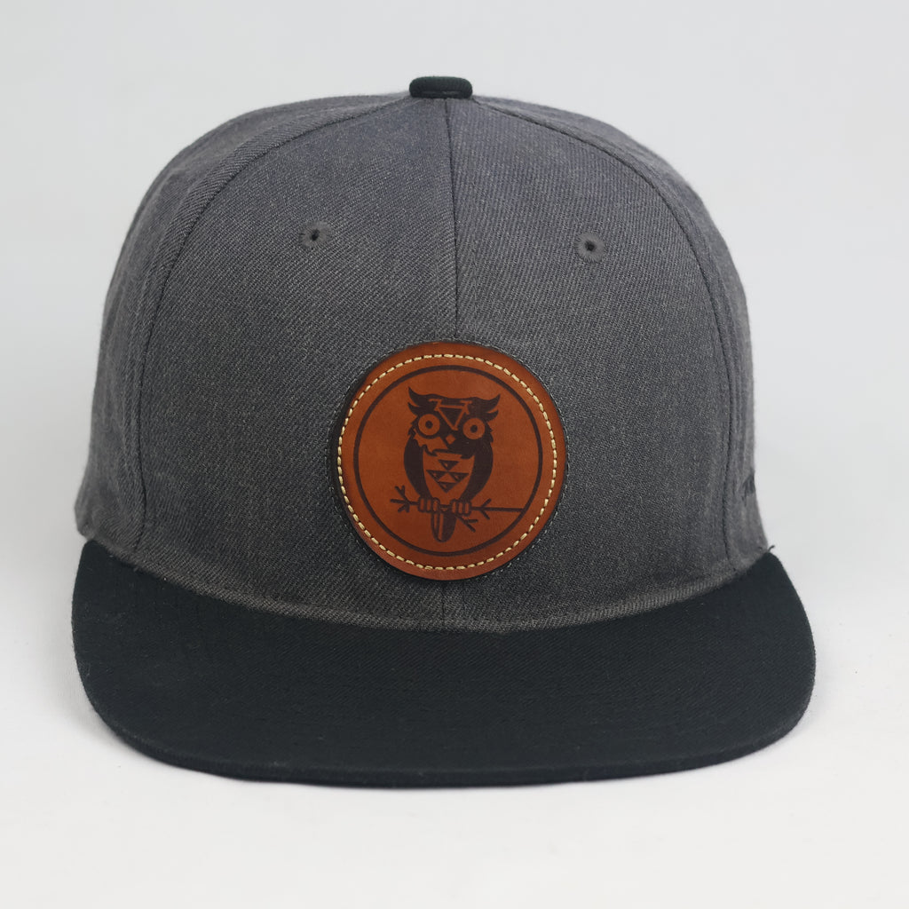 Thrifted Cycling Prophet Owl Leather Patch Snapback | Two-Tone Flat Visor Cap