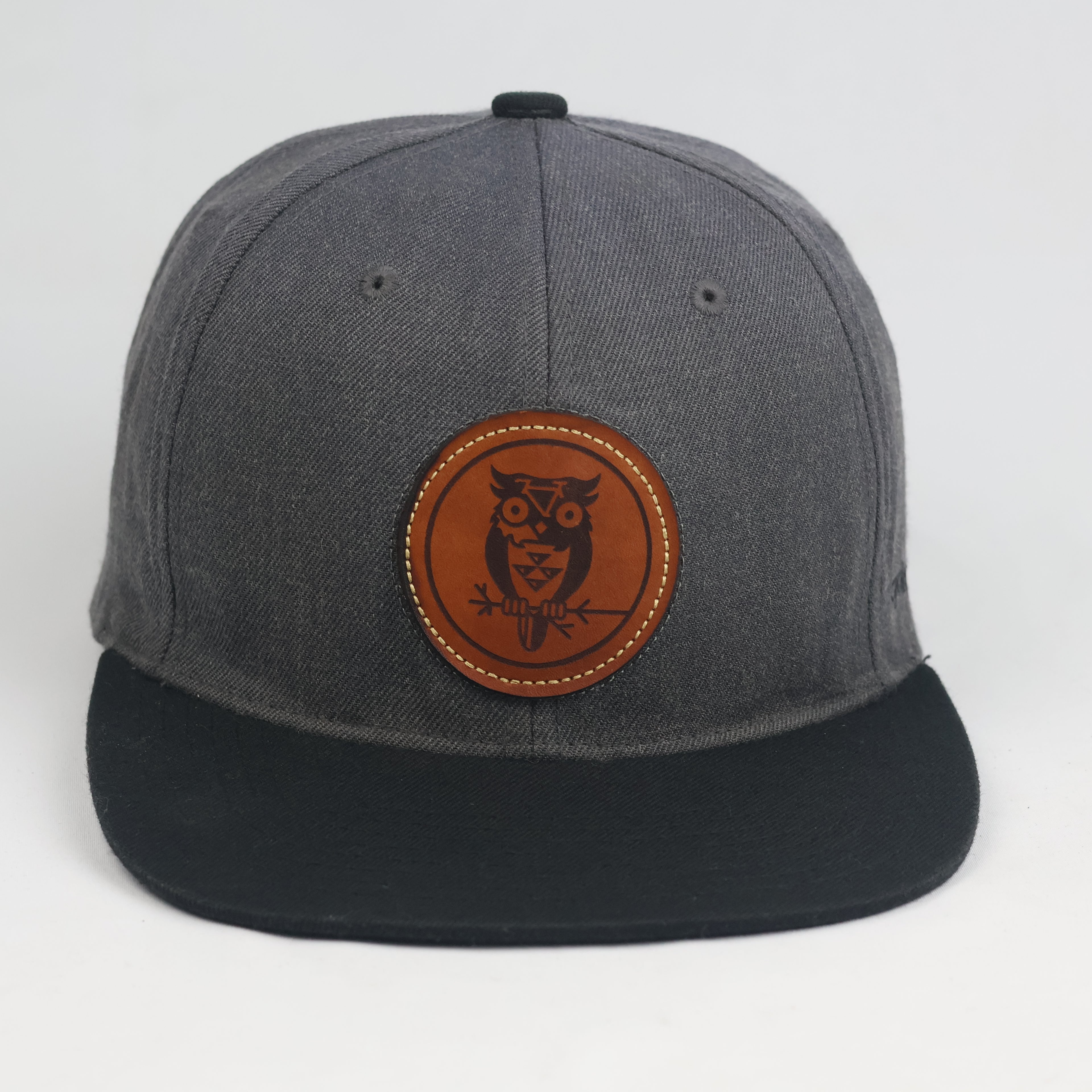 Thrifted Cycling Prophet Owl Leather Patch Snapback | Two-Tone Flat Visor Cap