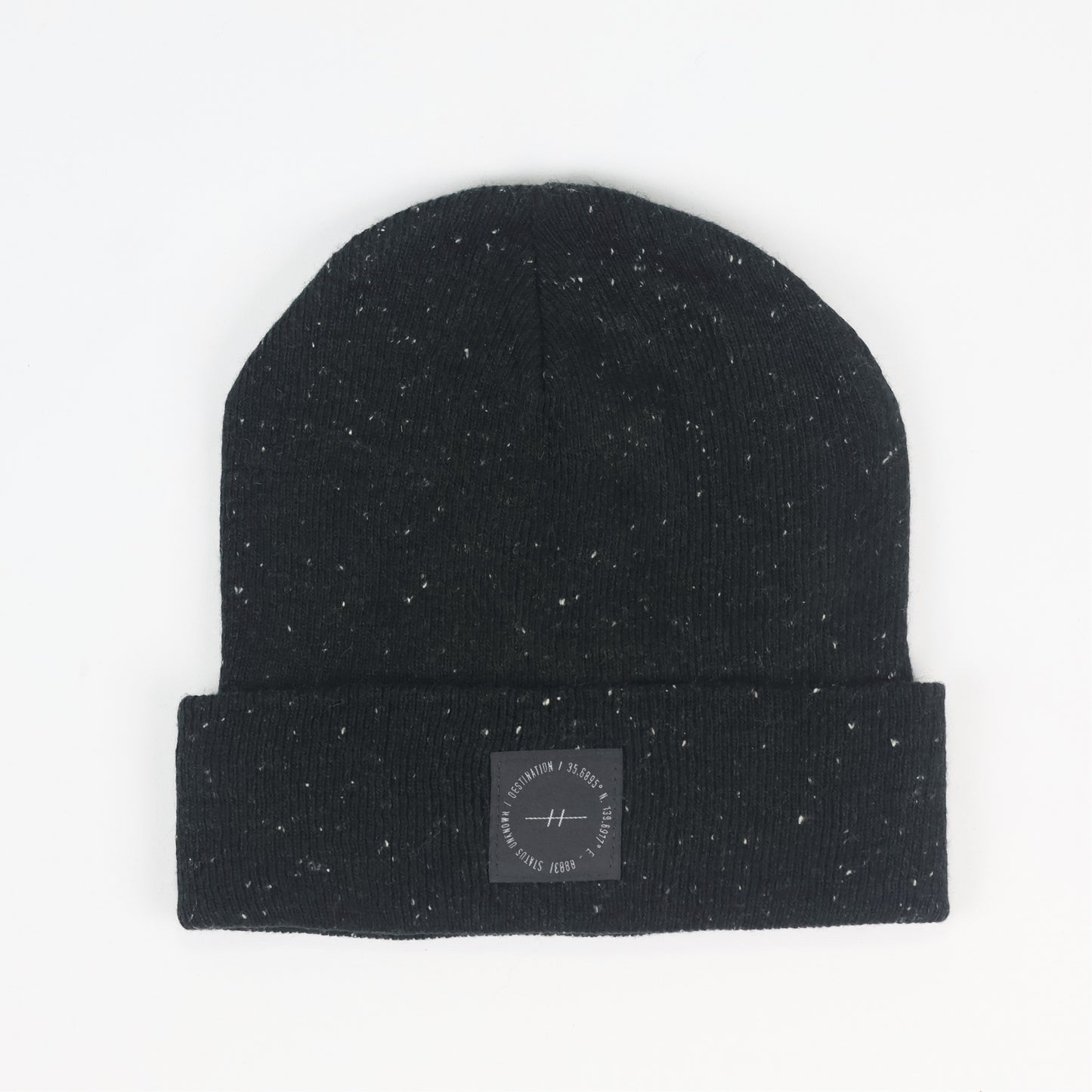 Classic Jet Black Start print Cuff Thrifted Beanie - Warm & Minimalist (Unisex)