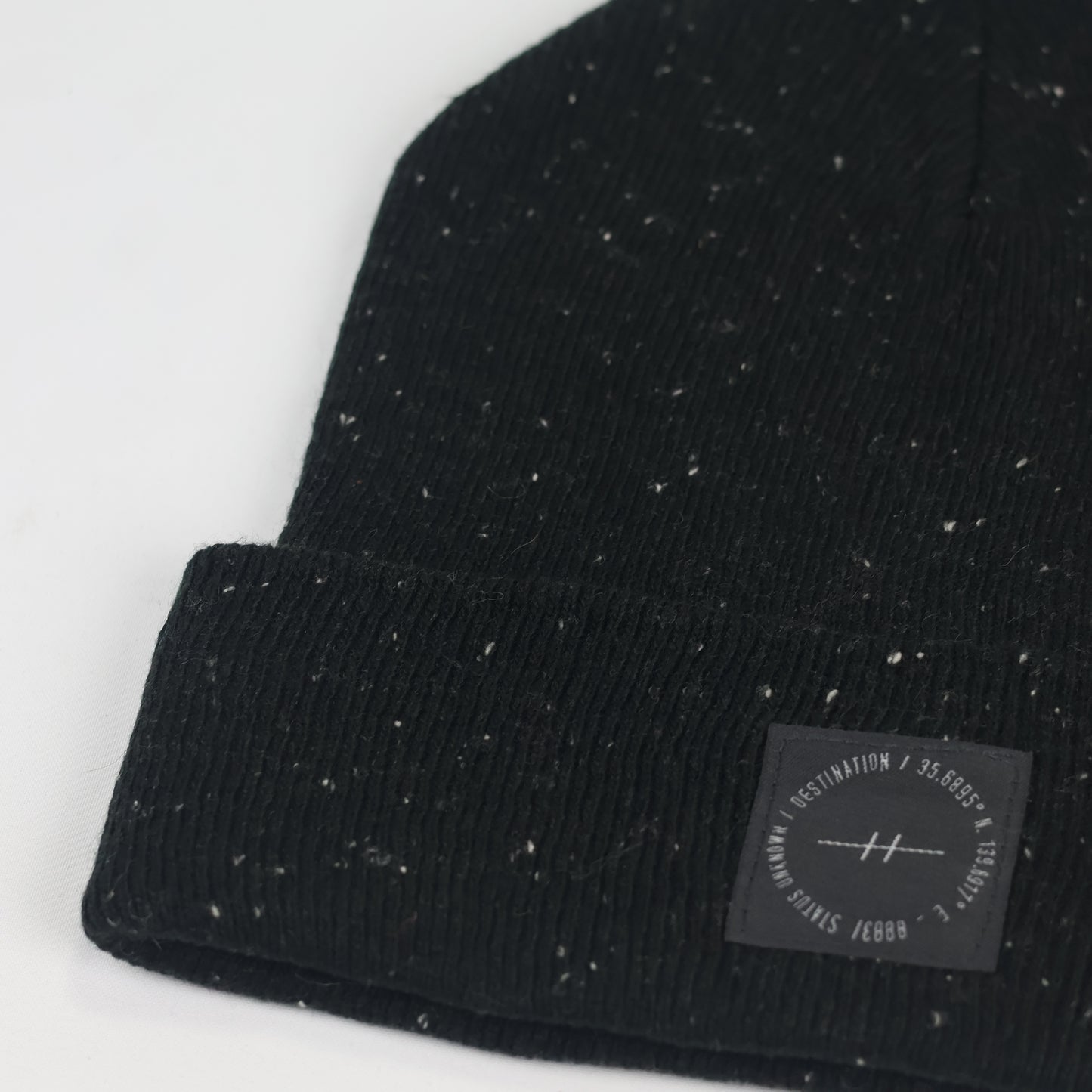 Classic Jet Black Start print Cuff Thrifted Beanie - Warm & Minimalist (Unisex)