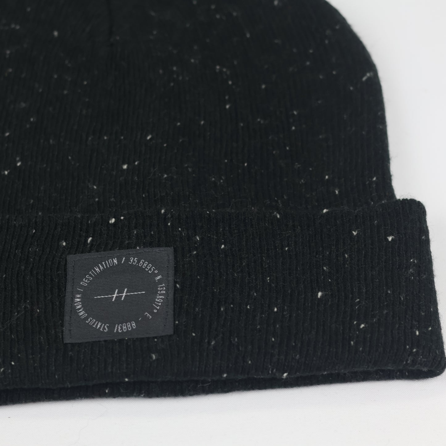 Classic Jet Black Start print Cuff Thrifted Beanie - Warm & Minimalist (Unisex)