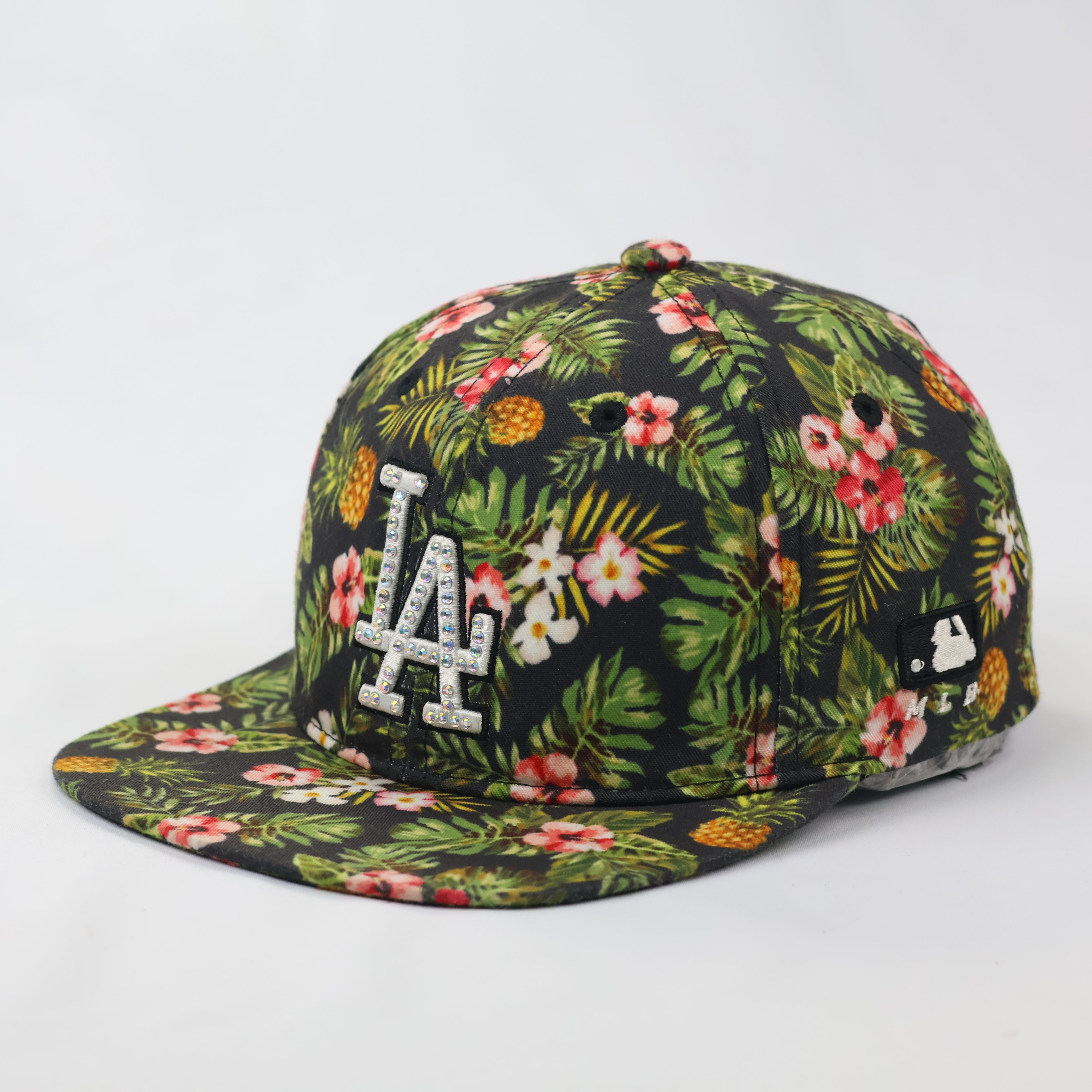 MLB Los Angeles Dodgers Floral Tropical Print Thrifted Snapback - Bling LA Logo