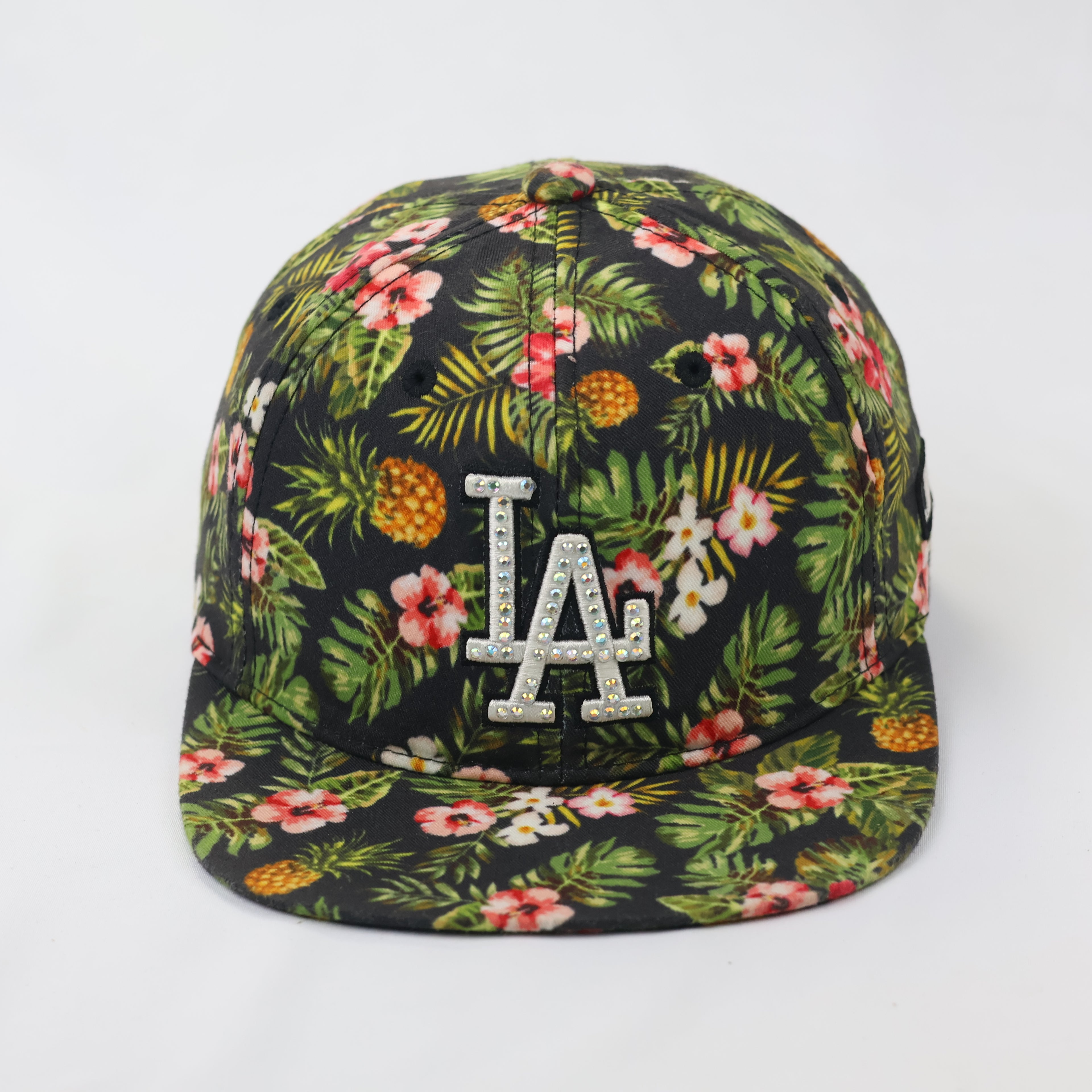MLB Los Angeles Dodgers Floral Tropical Print Thrifted Snapback - Bling LA Logo