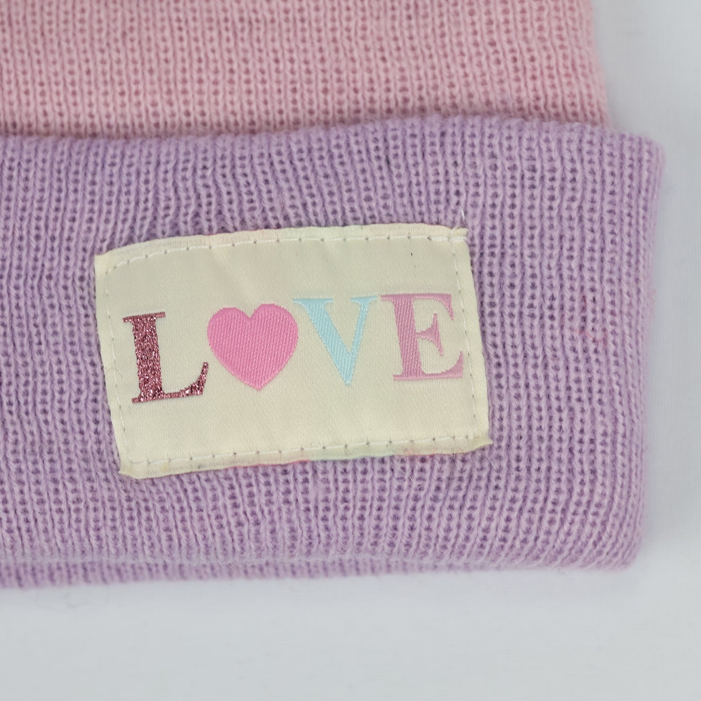 Primark Cares Pink & Lilac Knit Beanie - Girls LOVE Patch Hat (Size S/M)