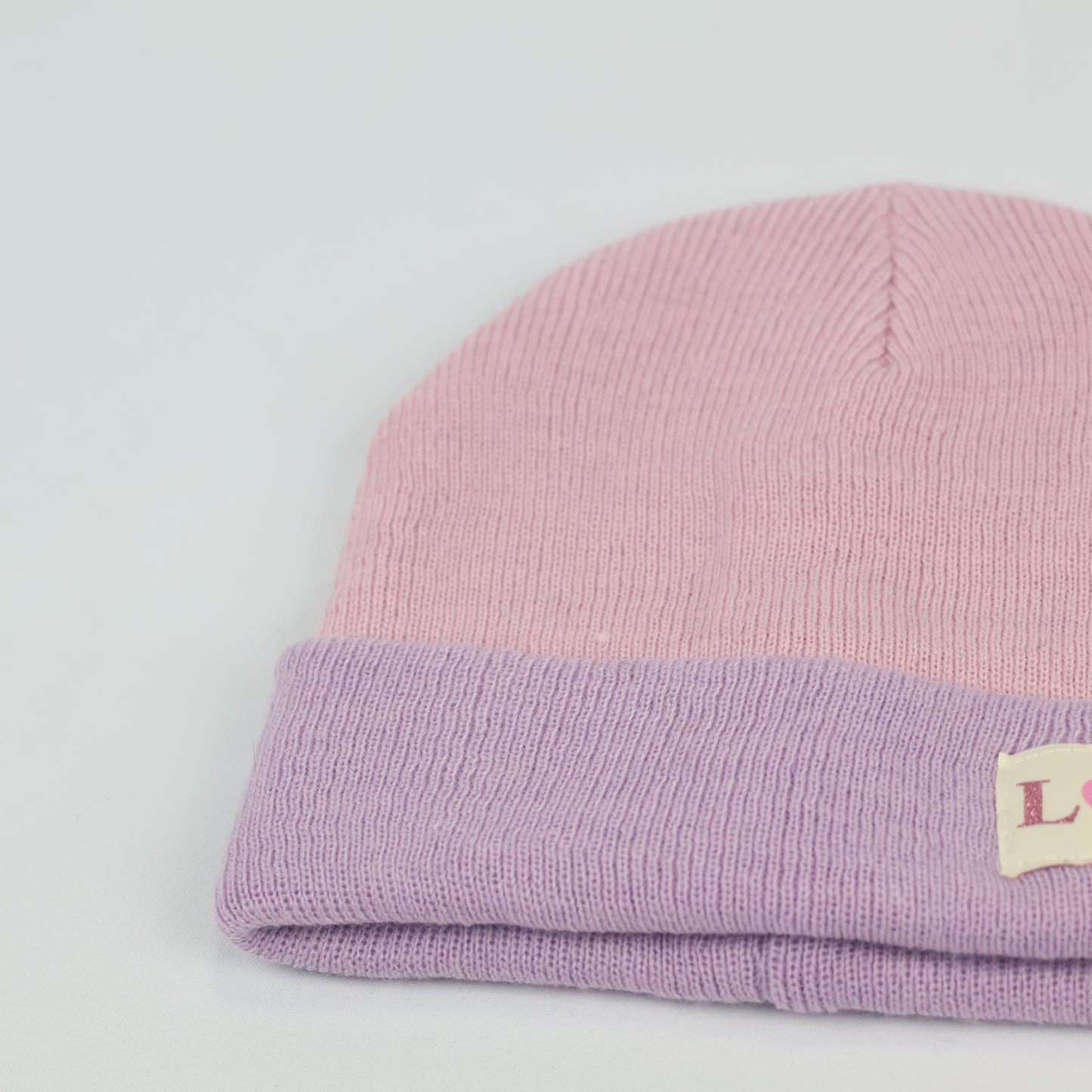 Primark Cares Pink & Lilac Knit Beanie - Girls LOVE Patch Hat (Size S/M)