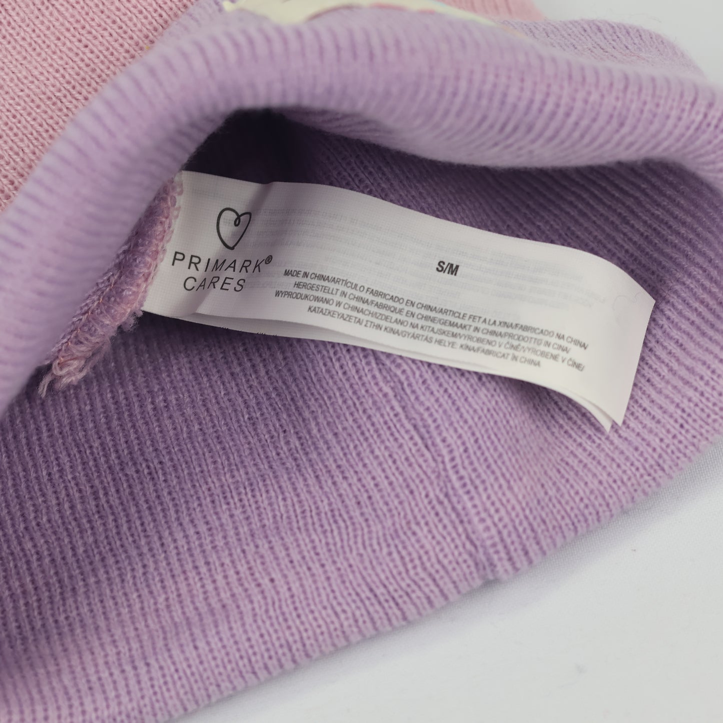 Primark Cares Pink & Lilac Knit Beanie - Girls LOVE Patch Hat (Size S/M)