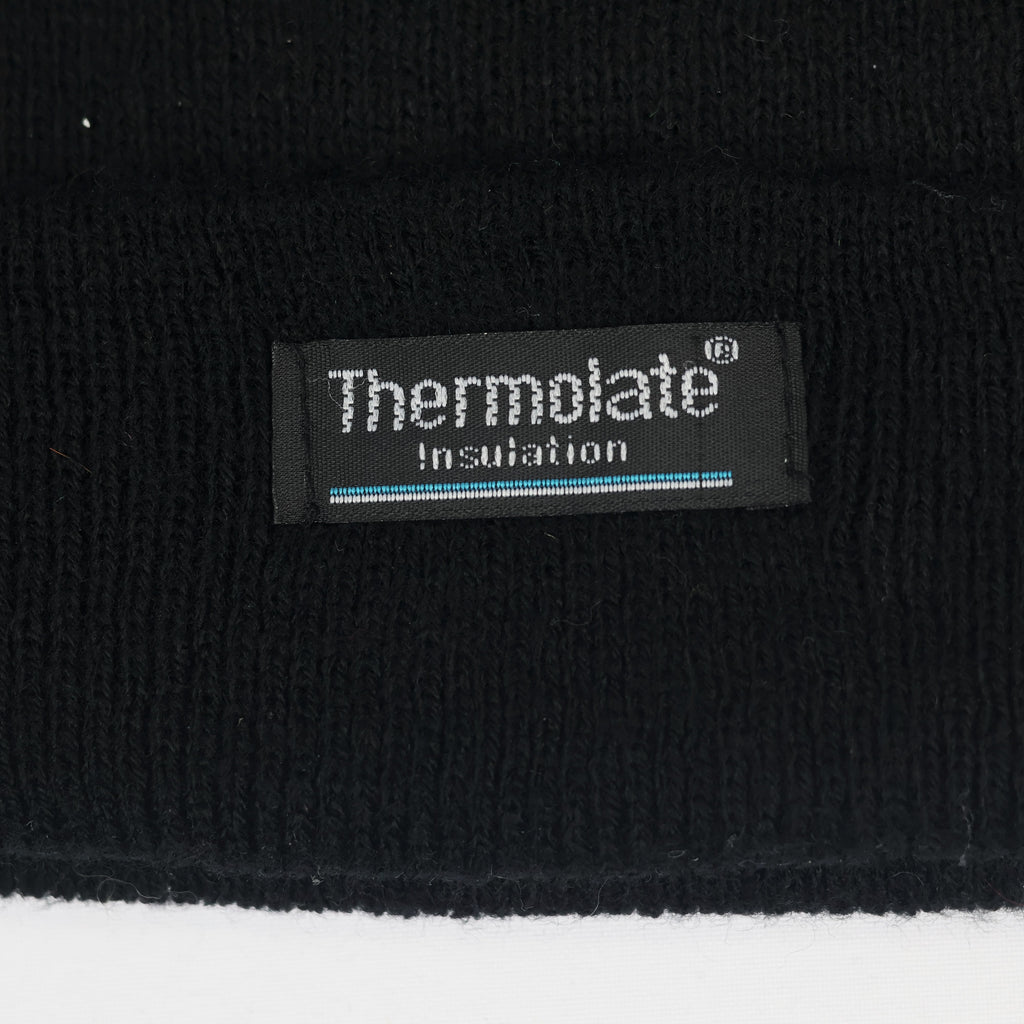 Unisex Black Thermal Insulated Thrifted Winter Cap - Warm Acrylic Knit Beanie