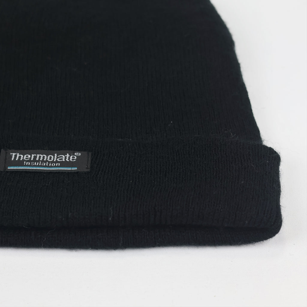 Unisex Black Thermal Insulated Thrifted Winter Cap - Warm Acrylic Knit Beanie