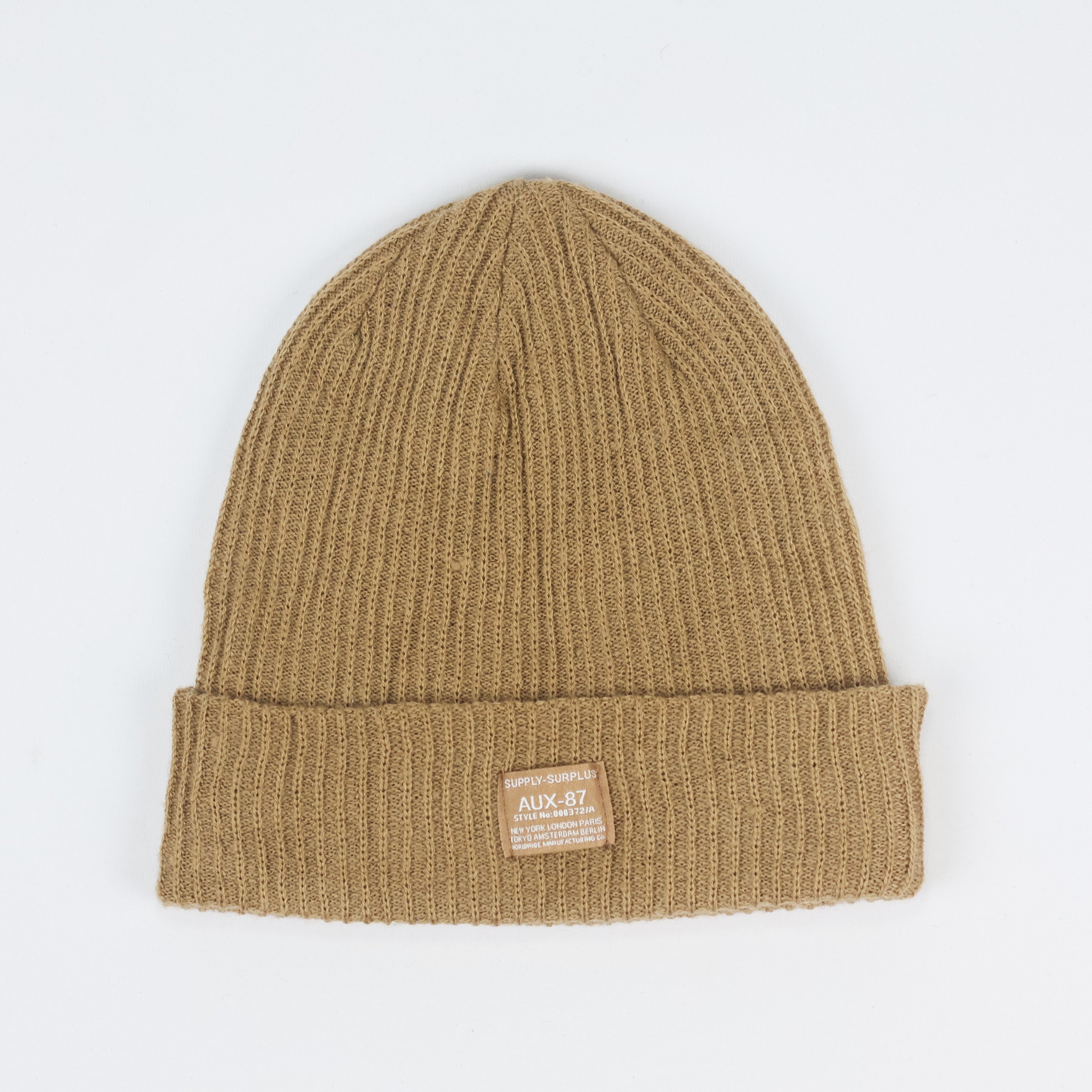 Cotton On Mustard Brown Ribbed Thrifted Beanie – Supply Surplus Patch Winter Hat (Copy)