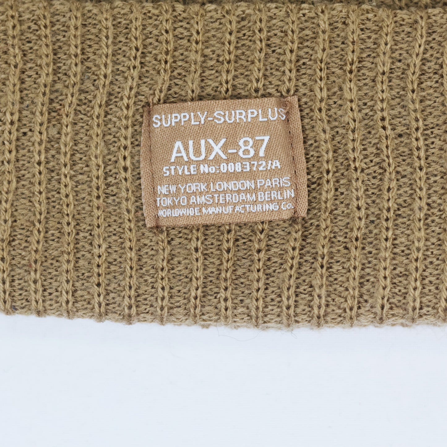 Cotton On Mustard Brown Ribbed Thrifted Beanie – Supply Surplus Patch Winter Hat (Copy)