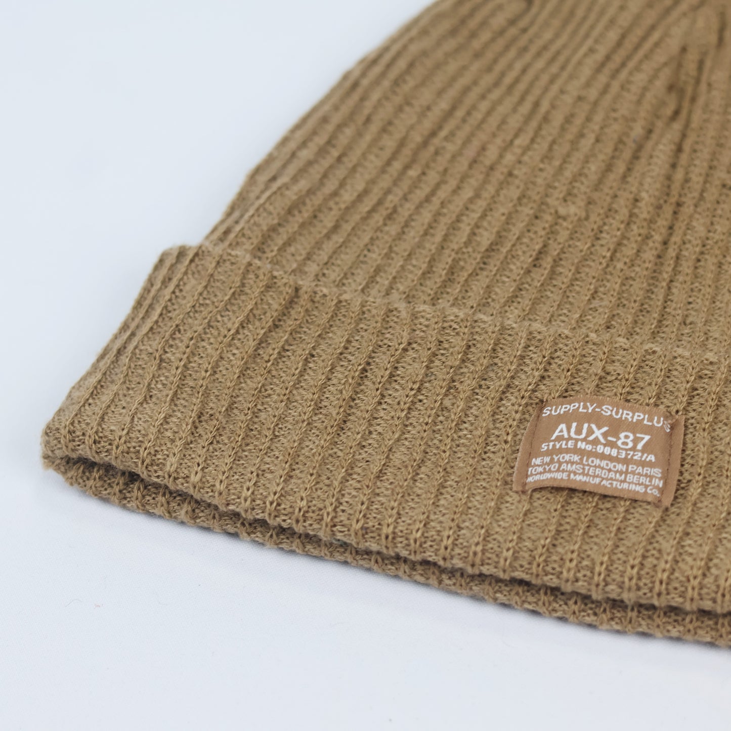 Cotton On Mustard Brown Ribbed Thrifted Beanie – Supply Surplus Patch Winter Hat (Copy)