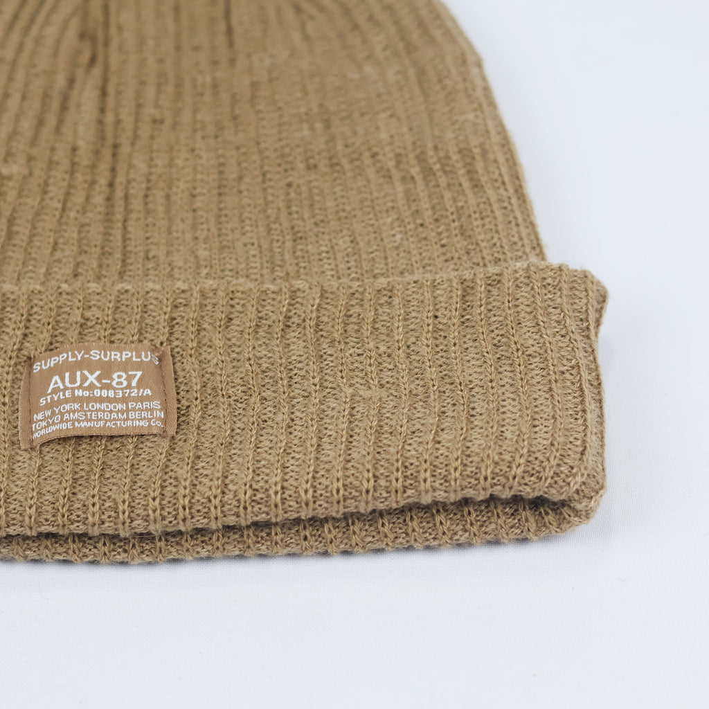 Cotton On Mustard Brown Ribbed Thrifted Beanie – Supply Surplus Patch Winter Hat (Copy)