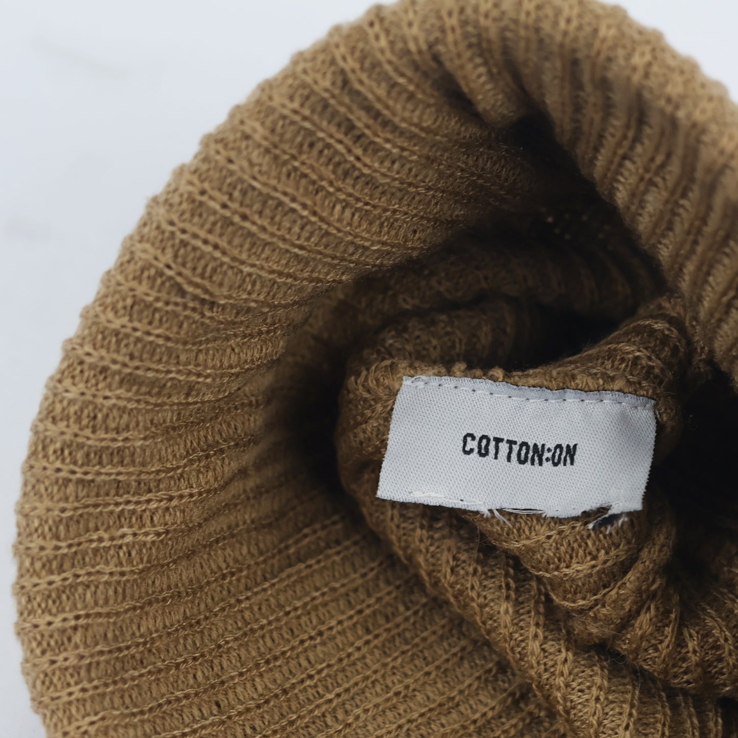 Cotton On Mustard Brown Ribbed Thrifted Beanie – Supply Surplus Patch Winter Hat (Copy)