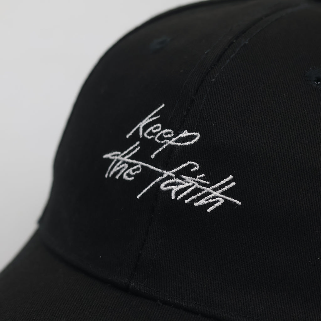 "Keep the Faith" Script Embroidered Cap with Metal Rings