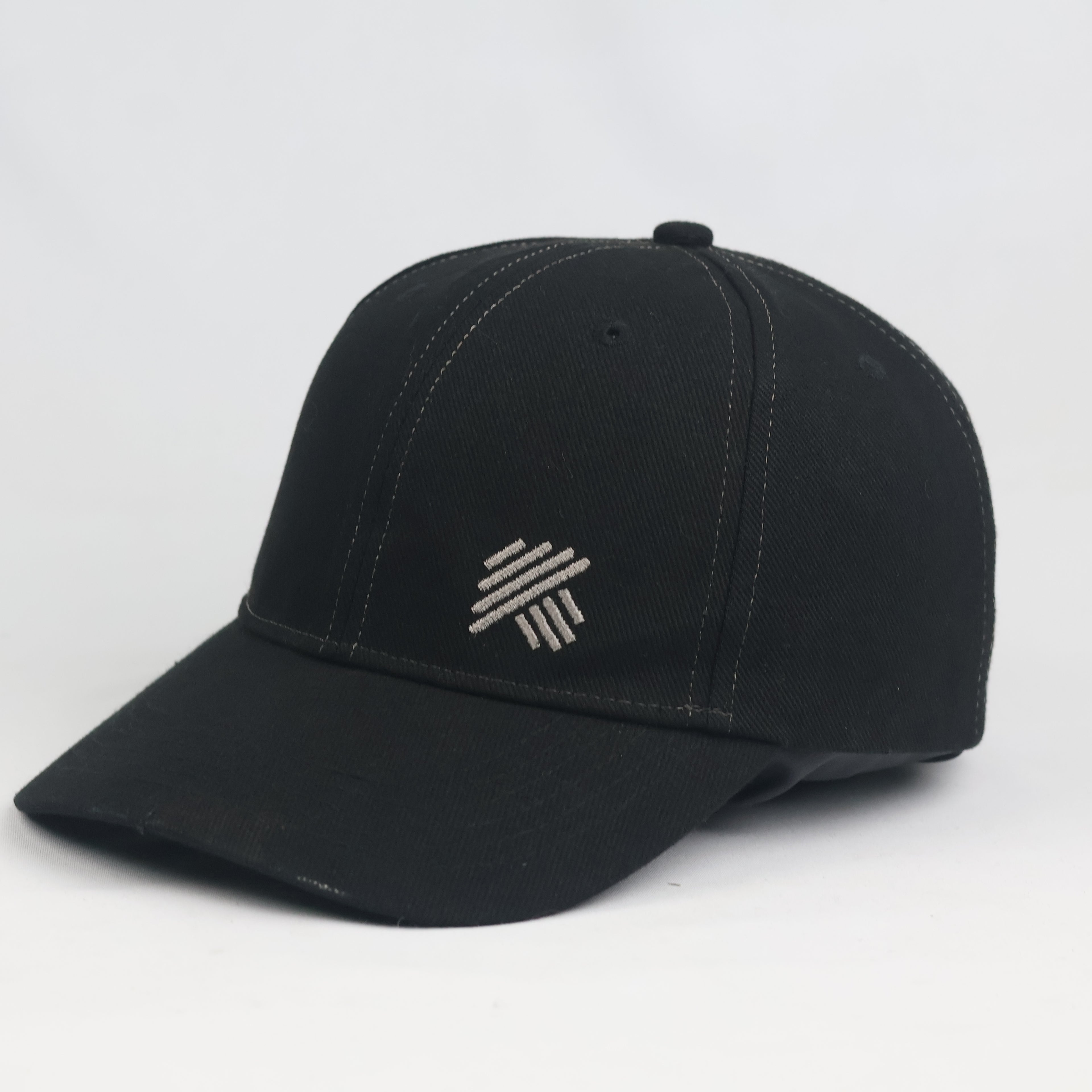 Thrifted Hornbach German Workwear Black Cotton Cap | Geometric Embroidered Hat